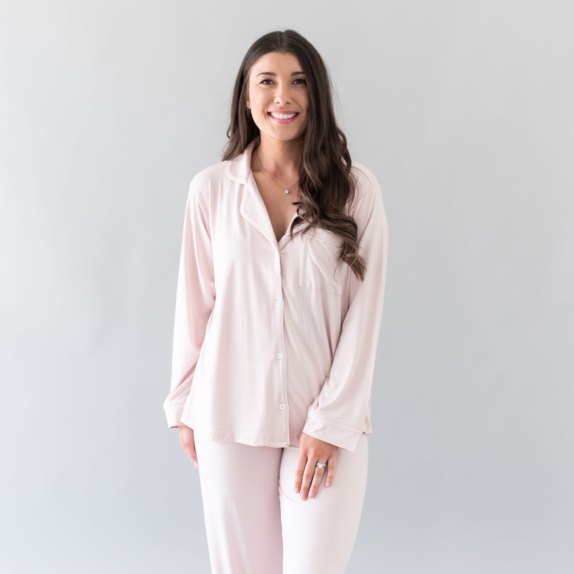  Women's Long Sleeve Pajama Set in Blush with Cloud Trim、mySite、layawaytickets