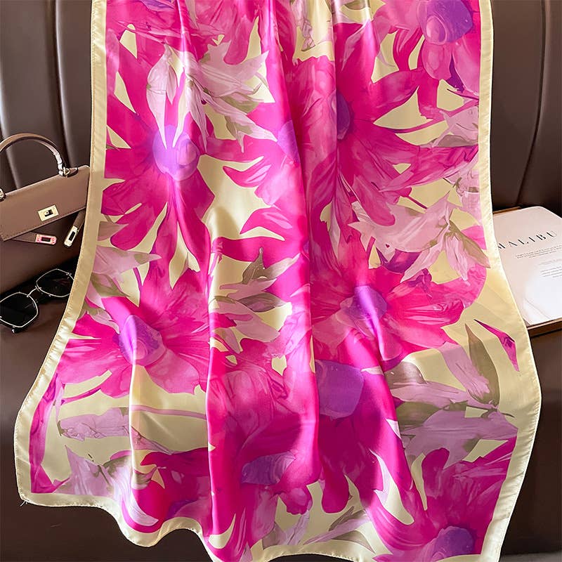 Hot Pink Floral Faux Silk Scarf、mySite、dreamappss