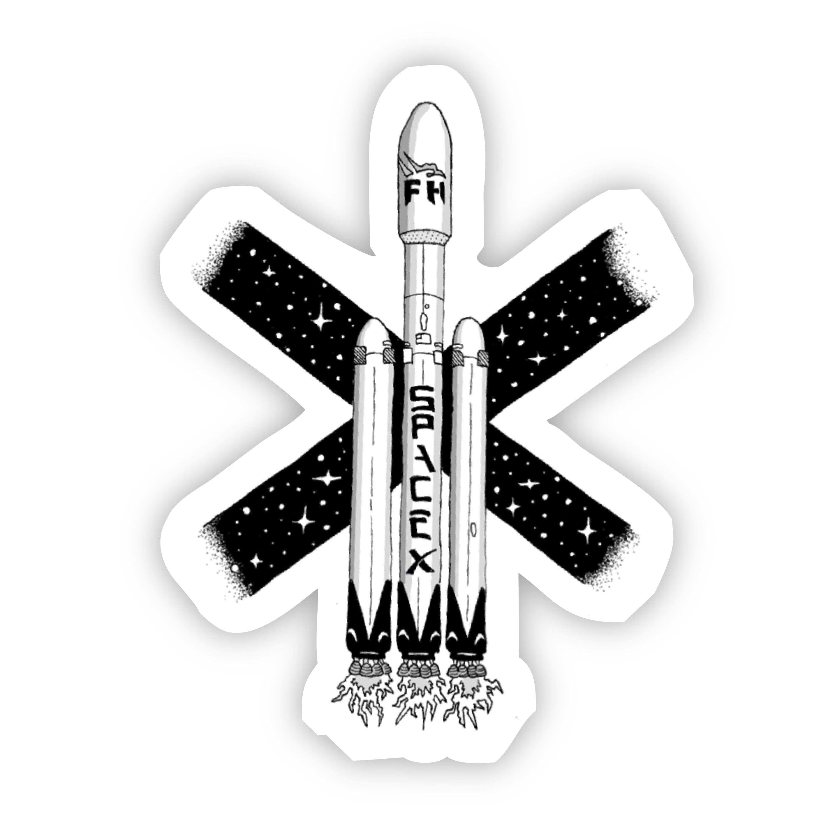  Falcon Heavy SpaceX Sticker Black & White、mySite、elrpsem3k