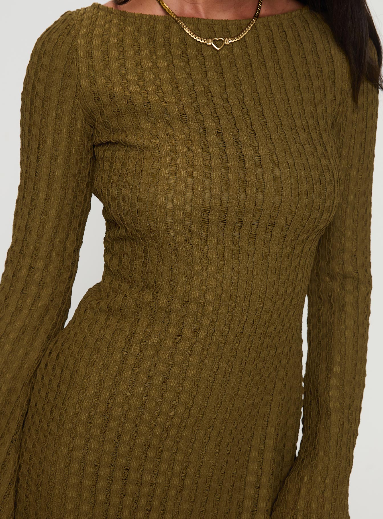 Lukea Long Sleeve Ribbed Mini Dress Olive、mySite、solidvoid