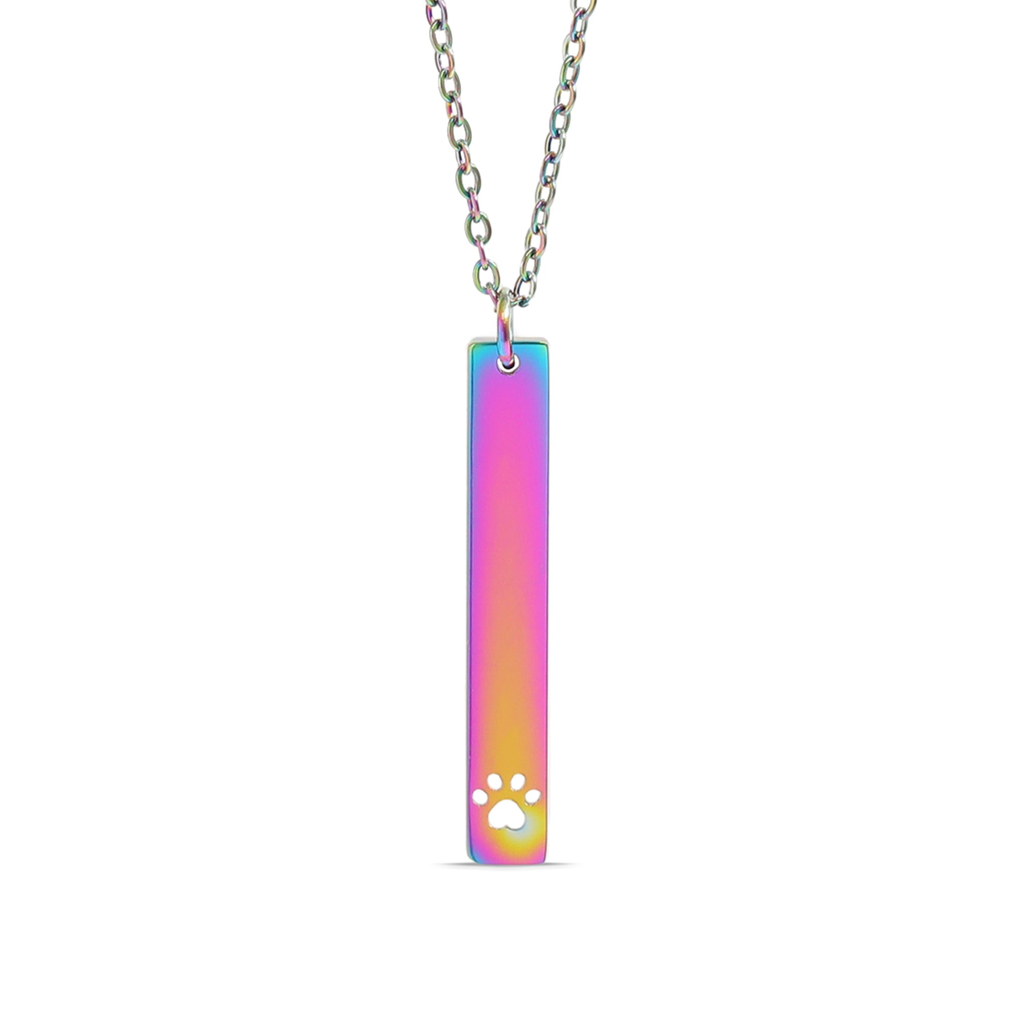 18K Gold PVD Stainless Steel Paw Print Cutout Vertical Blank Bar Necklace / SBB0300、mySite、dreamappss