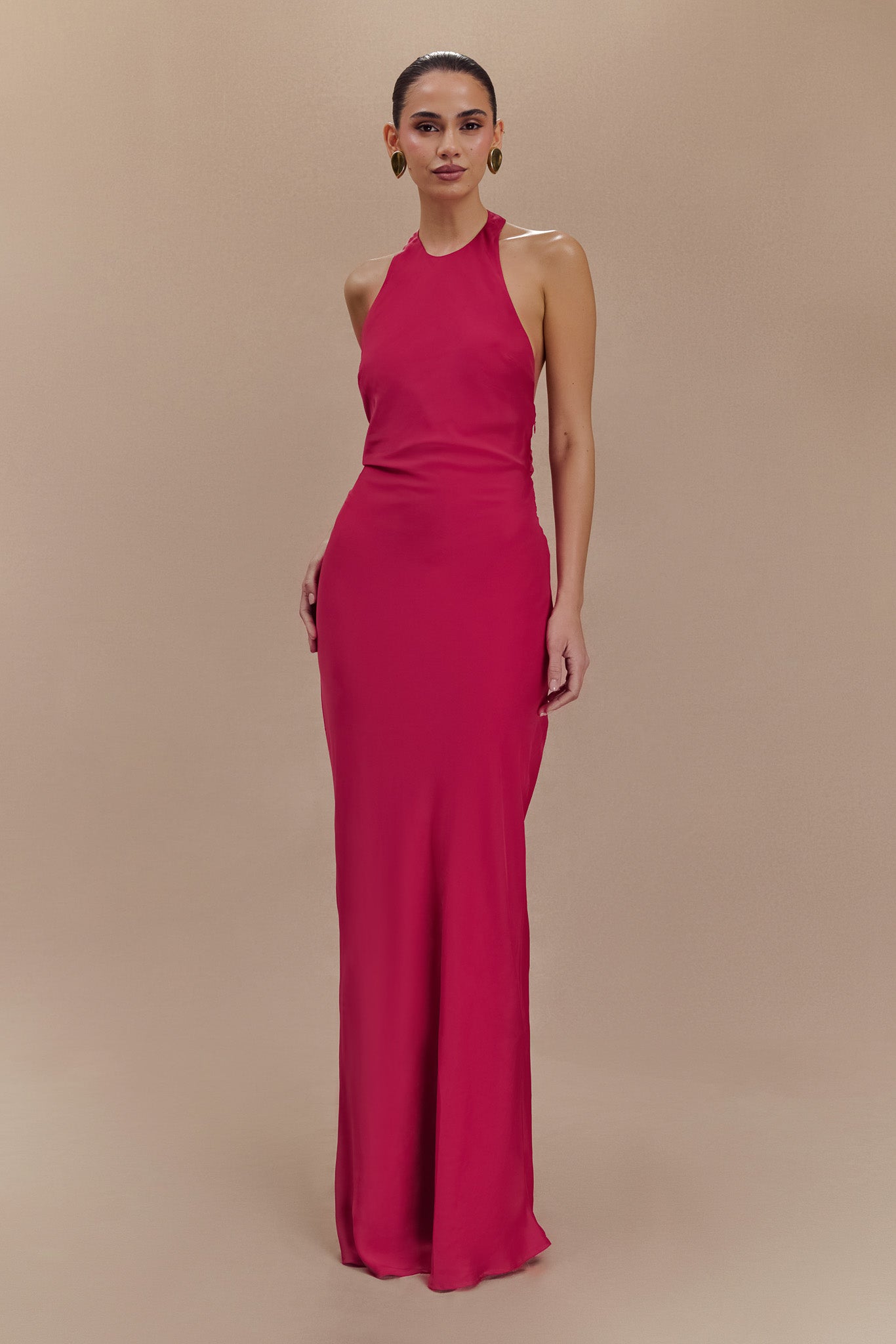 Rinna Satin Halter Maxi Dress - Pink Cherry、mySite、solidvoid