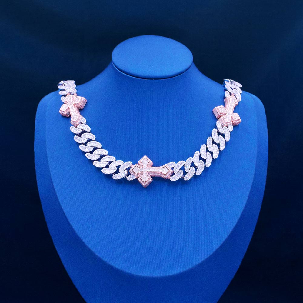 CUSTOM CLASP 15MM Moissanite Baguette Cross Miami Cuban Link Chain 14K Gold、mySite、hinf8tx79