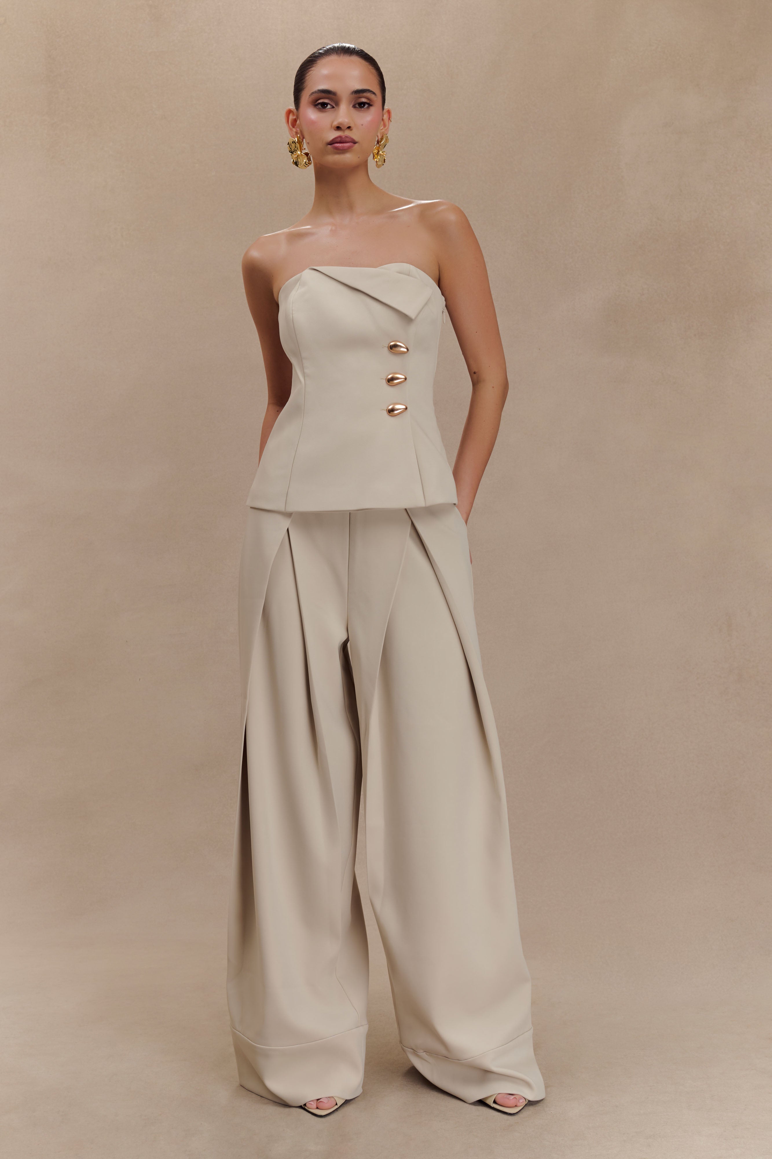 Katarina Wide Leg Suiting Pants - Sand、mySite、solidvoid