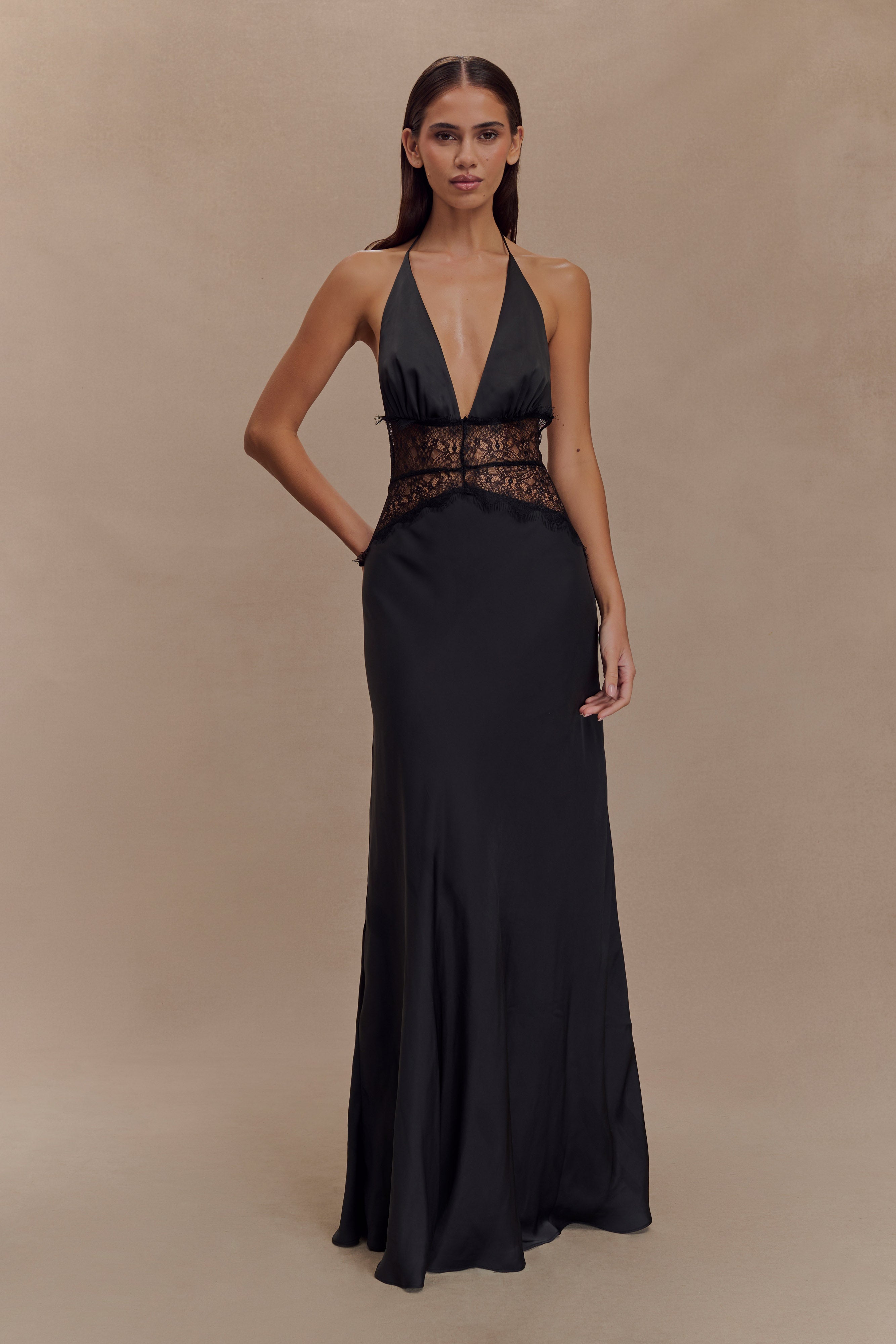 Dinah Lace And Satin Maxi Dress - Black、mySite、solidvoid