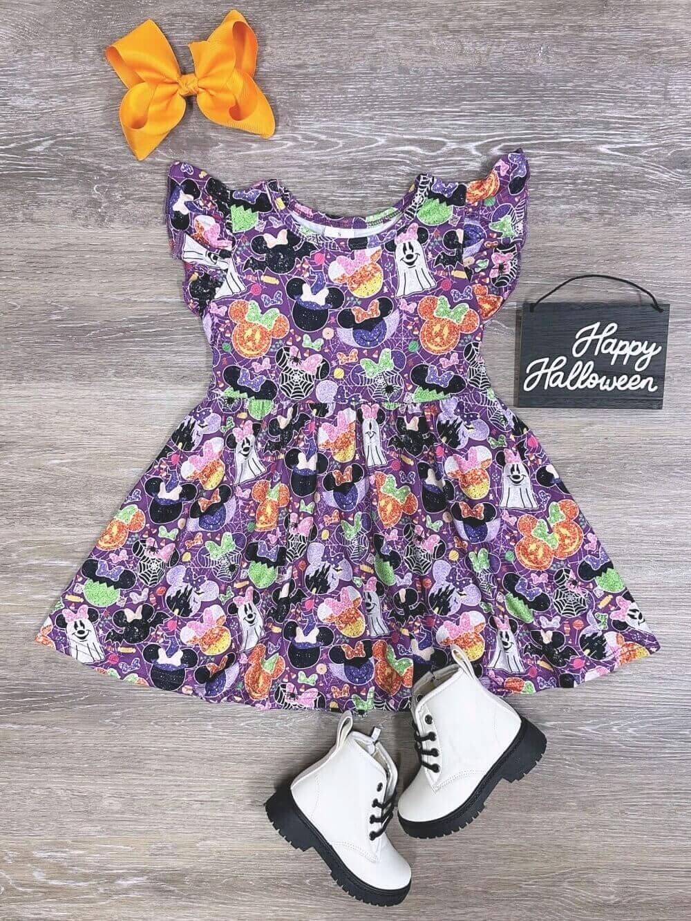 Theme Park Fun Halloween Girls Flutter Short Sleeve Dress、mySite、camillekostekn