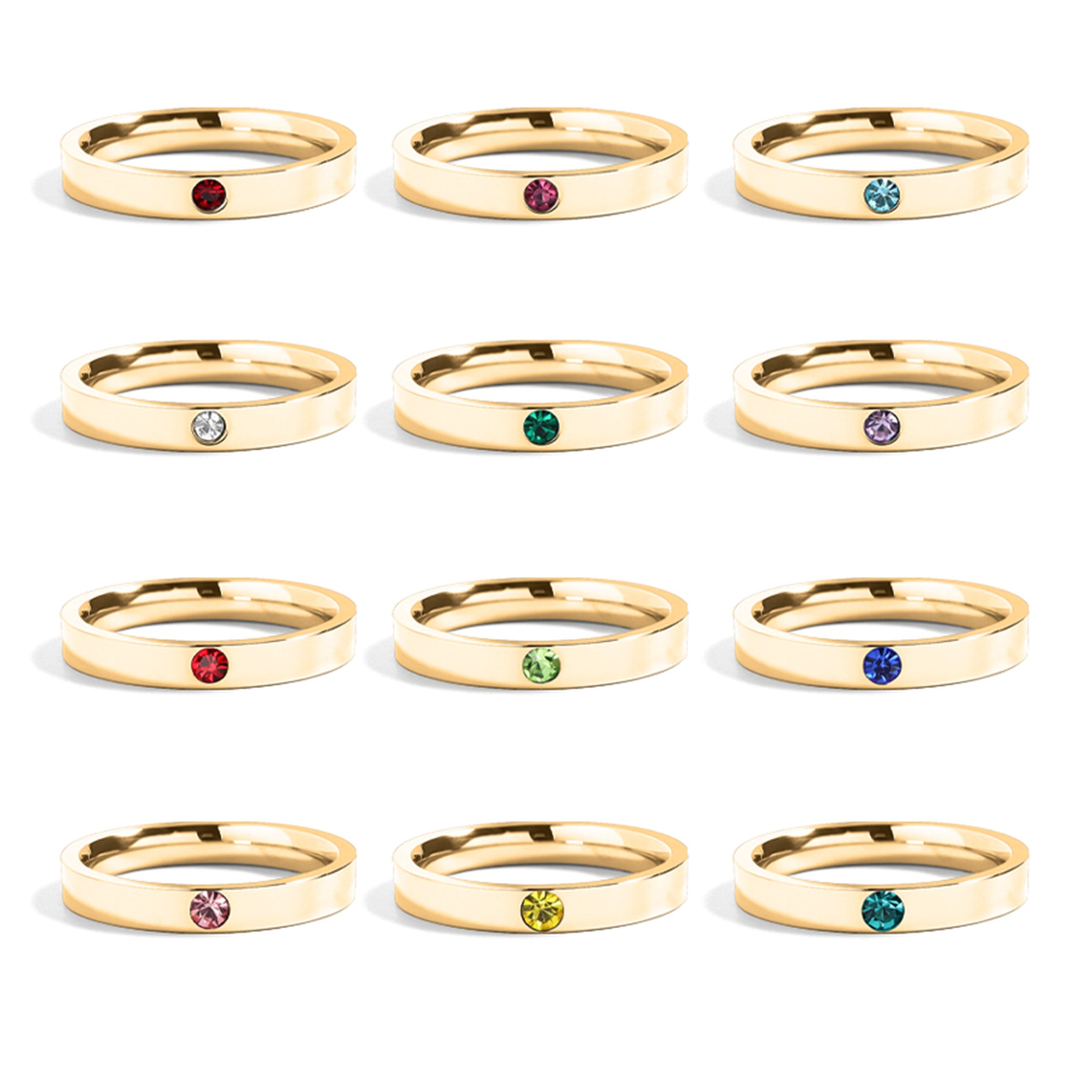 18K Gold PVD Stainless Steel Birthstone Engravable Stacking Ring / ZRJ1004、mySite、dreamappss