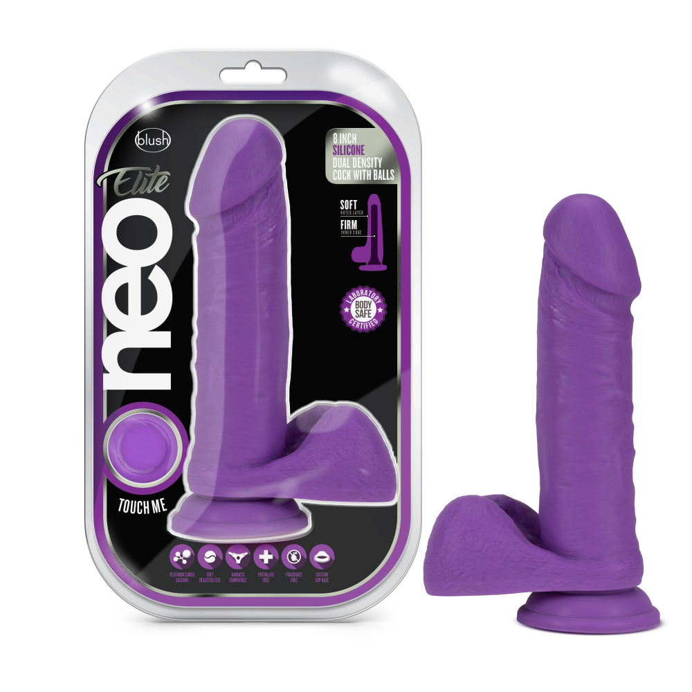Neo Elite By Blush® | Neon Purple: 8-Inch Long Dildo - Made with Purio™ Silicone & SensaFeel® Dual Density Realistic Technology、mySite、bottomscart