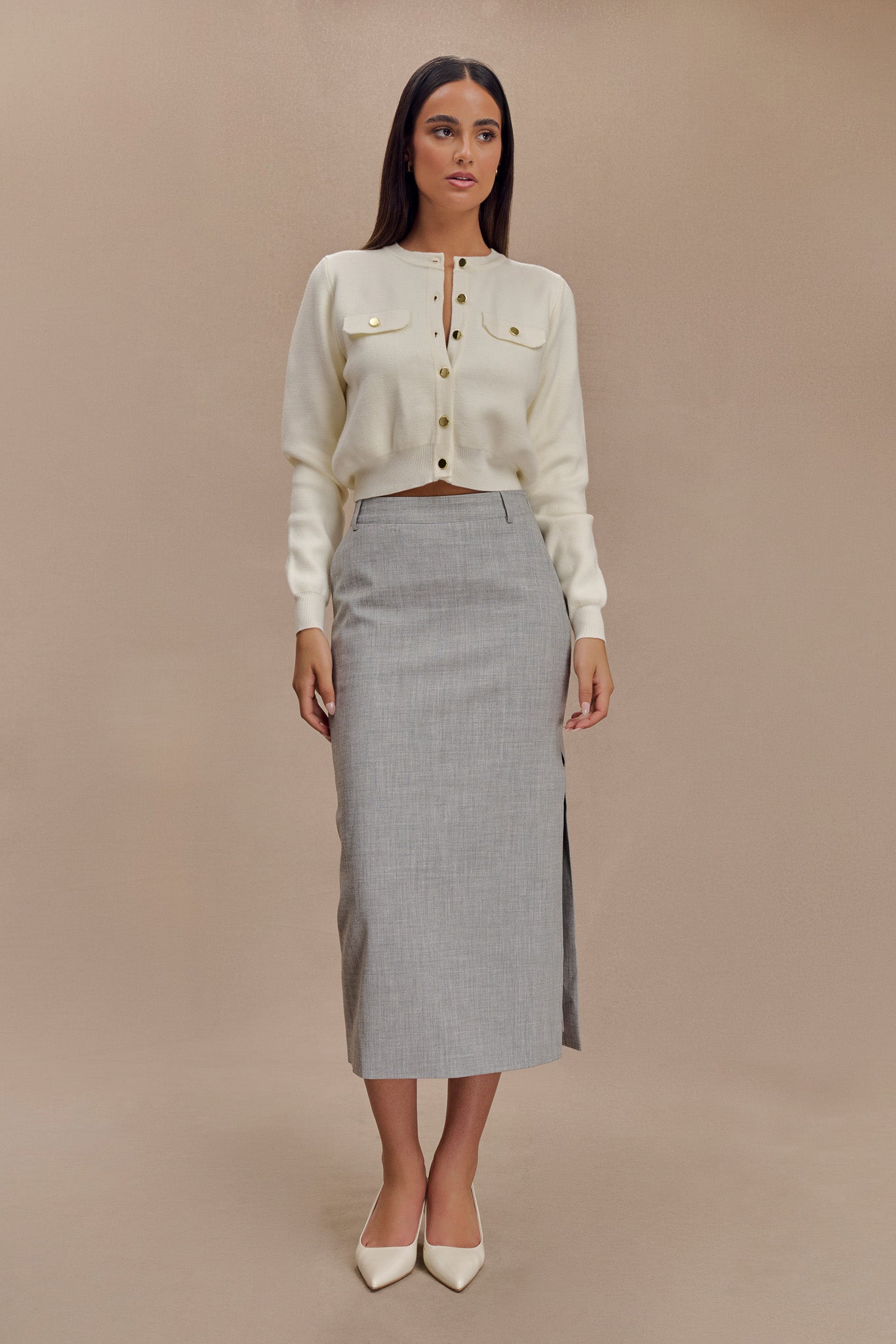 Tabitha Knit Cardigan - Ivory、mySite、solidvoid