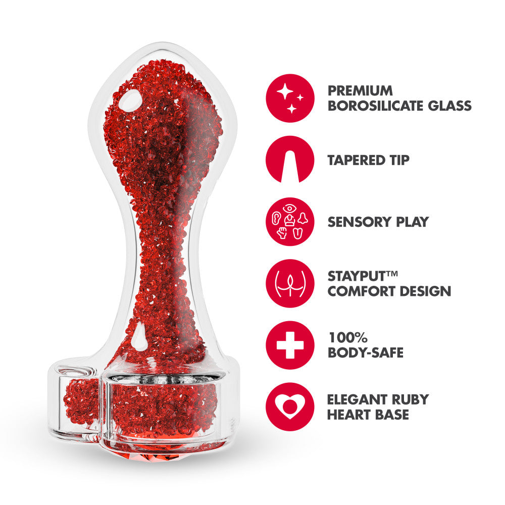 Oh My Gem | Lustre Glass Anal Plug With Ruby Heart-Shaped Base - Body-Safe Borosilicate Glass With Tapered Tip - In Red、mySite、bottomscart