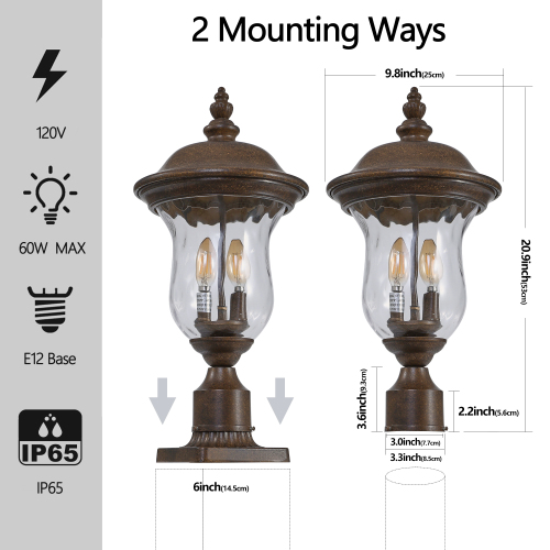 21"(H) Vintage Outdoor Lamp Post Light, Waterproof Garden Patio Lantern with Clear Glass Shade, Classic Bronze Finish, Ideal for Yard, Porch, Walkway, and Driveway Lighting (One Piece & No Bulb)、、eastwooduniform