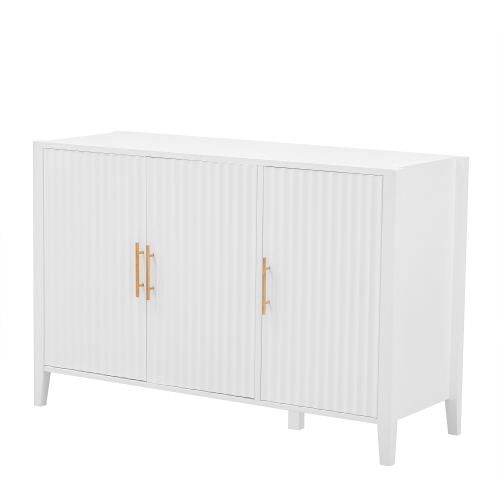 U_Style 63.1''Modern 4-Vertical Wavy Slatted Doors Sideboard,Storage Cabinet With Elegant Design, Solid Wood Legs with Painted,Metal Handles,for Dining Room,Living Room, Kitchen, or Entryway(Black)、、casual