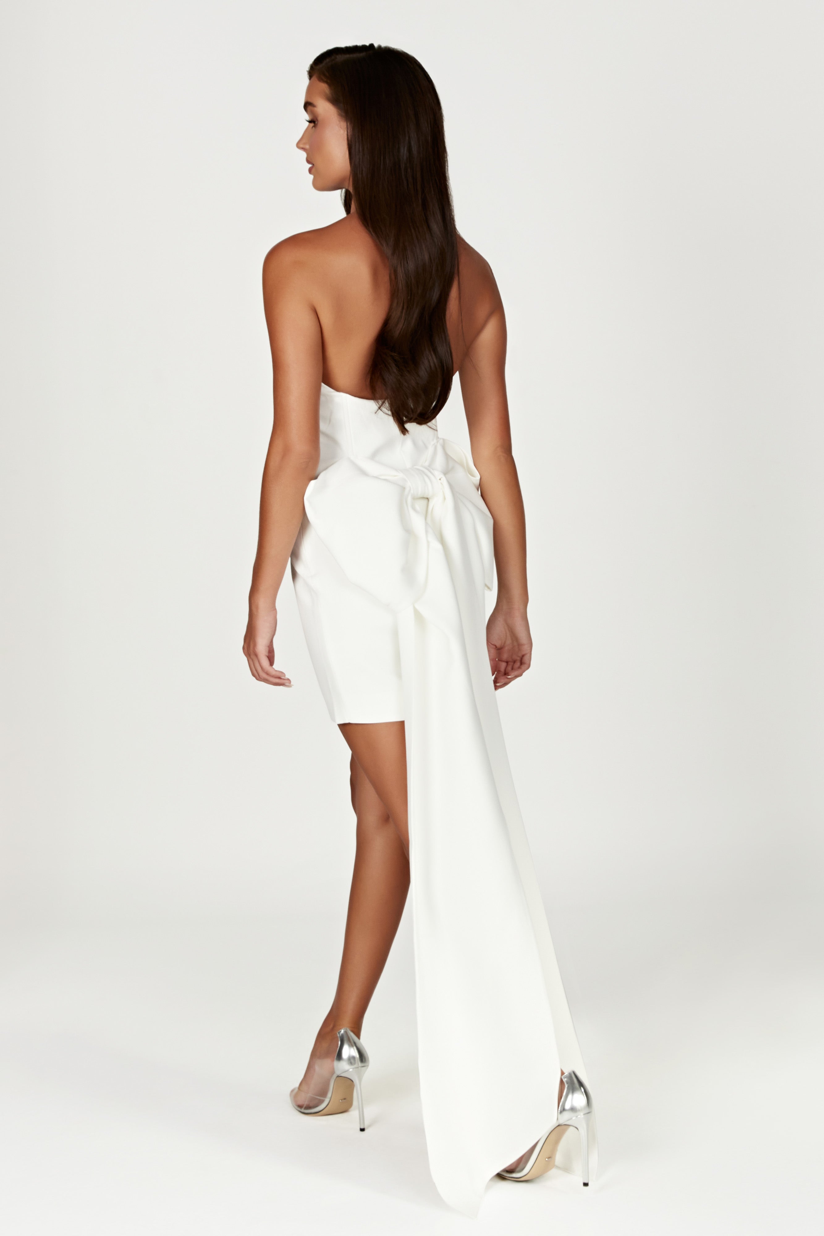 Meredith Strapless Bow Mini Dress - White、mySite、solidvoid