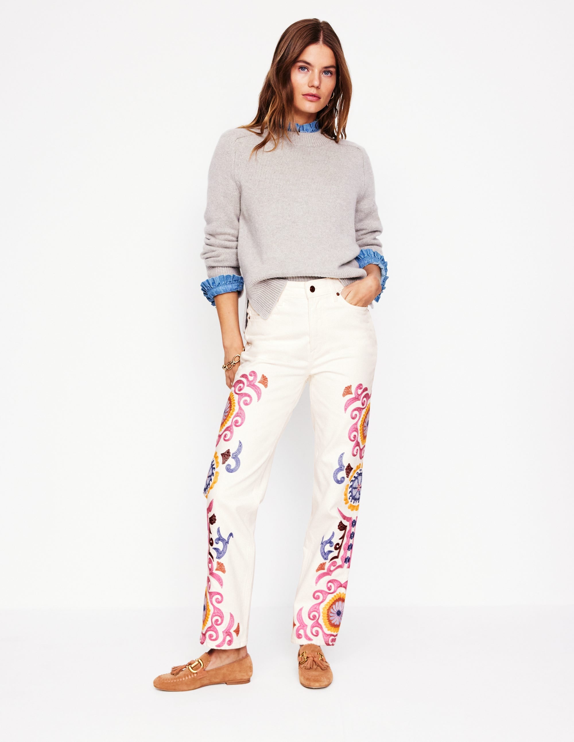  High Rise Embroidered Jeans-White Embroidery、mySite、ashleygrahame