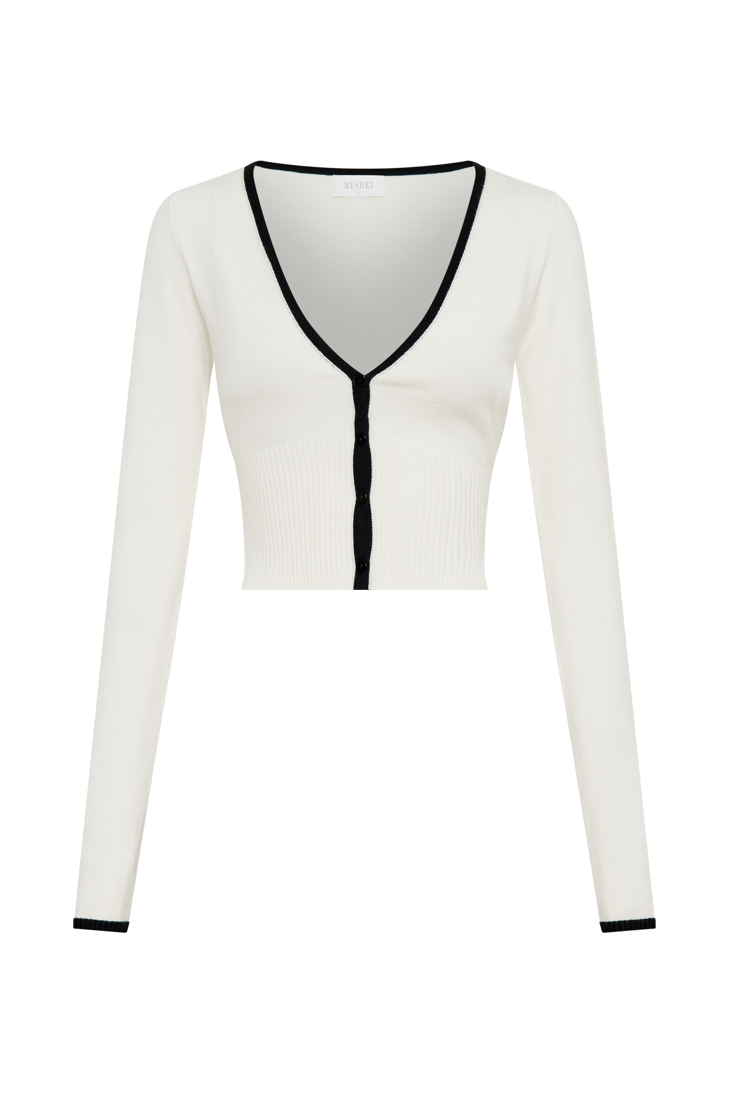 Jolene Contrast Button Up Knit Cardigan - White、mySite、solidvoid