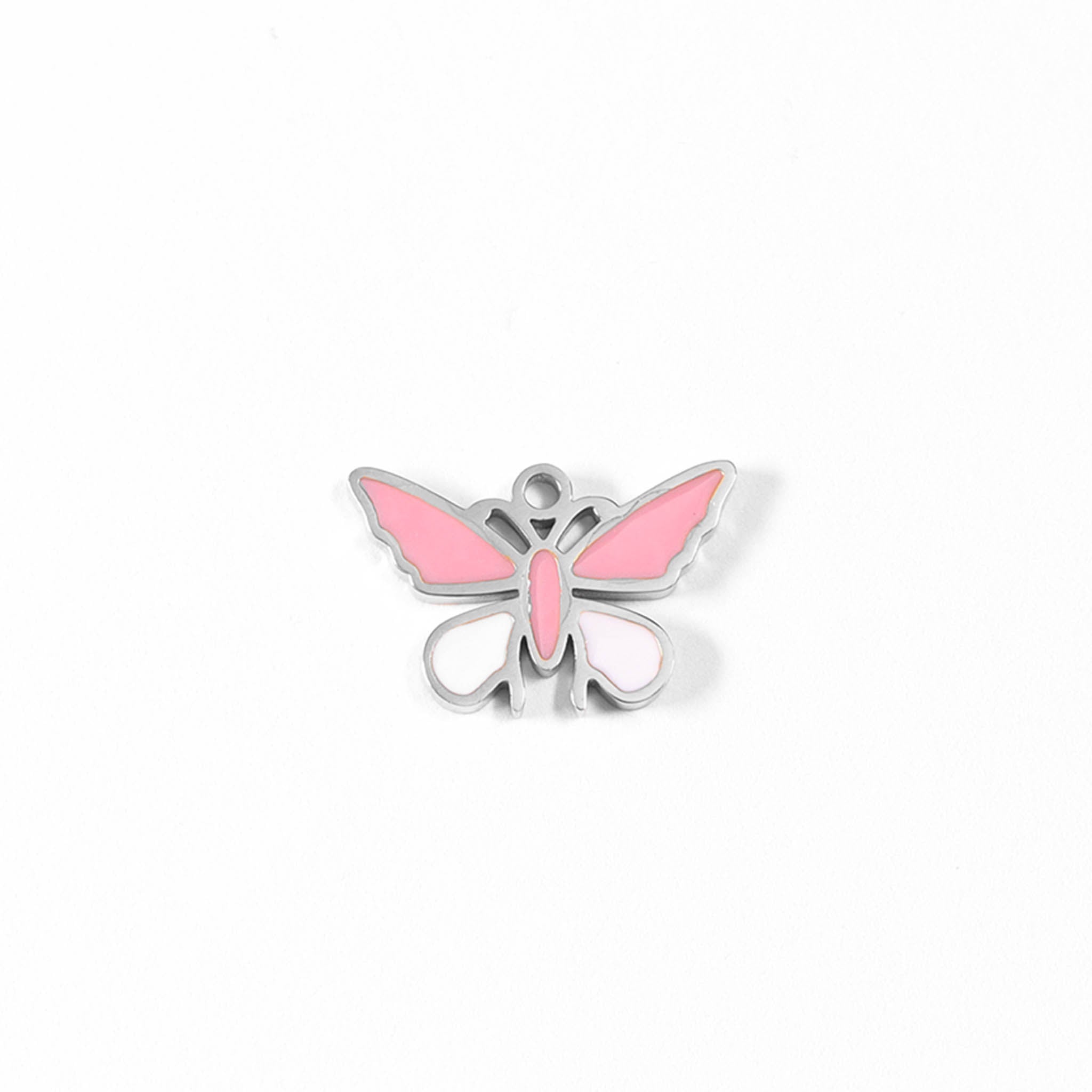18K Gold PVD Stainless Steel Epoxy Pink and White Butterfly Charm / PDL0030、mySite、dreamappss
