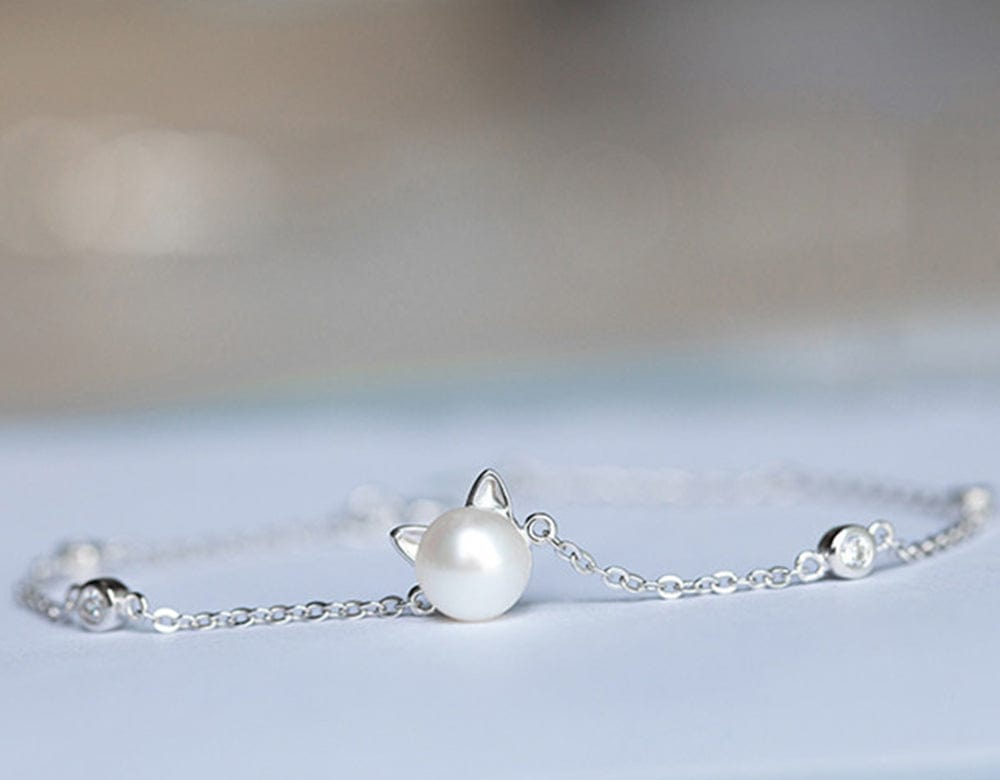 Beautiful Pearl Cat Jewelry Sterling Silver Necklace、mySite、g9winljtr