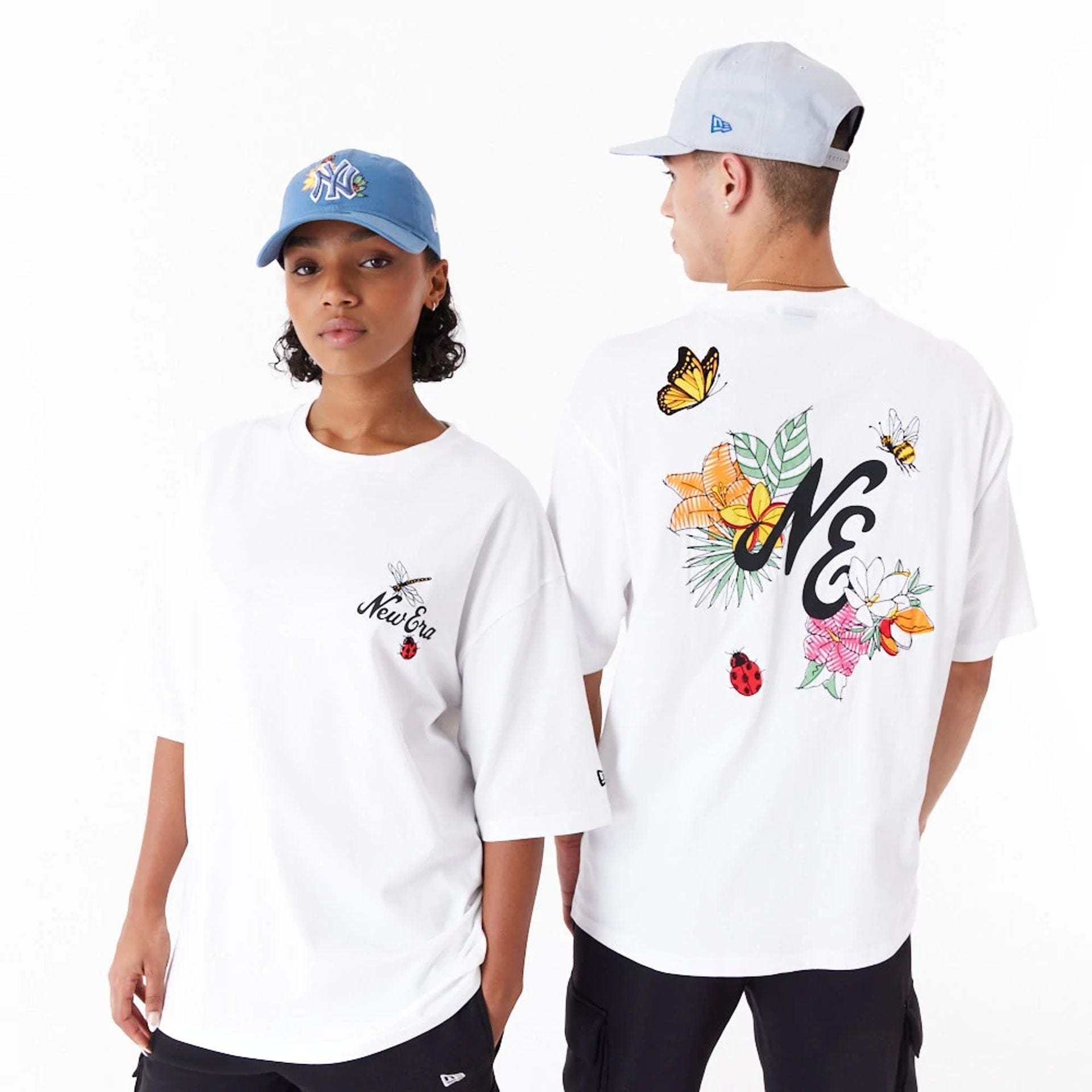 New Era Floral Graphic White Oversized T-Shirt、mySite、vikingsvslions