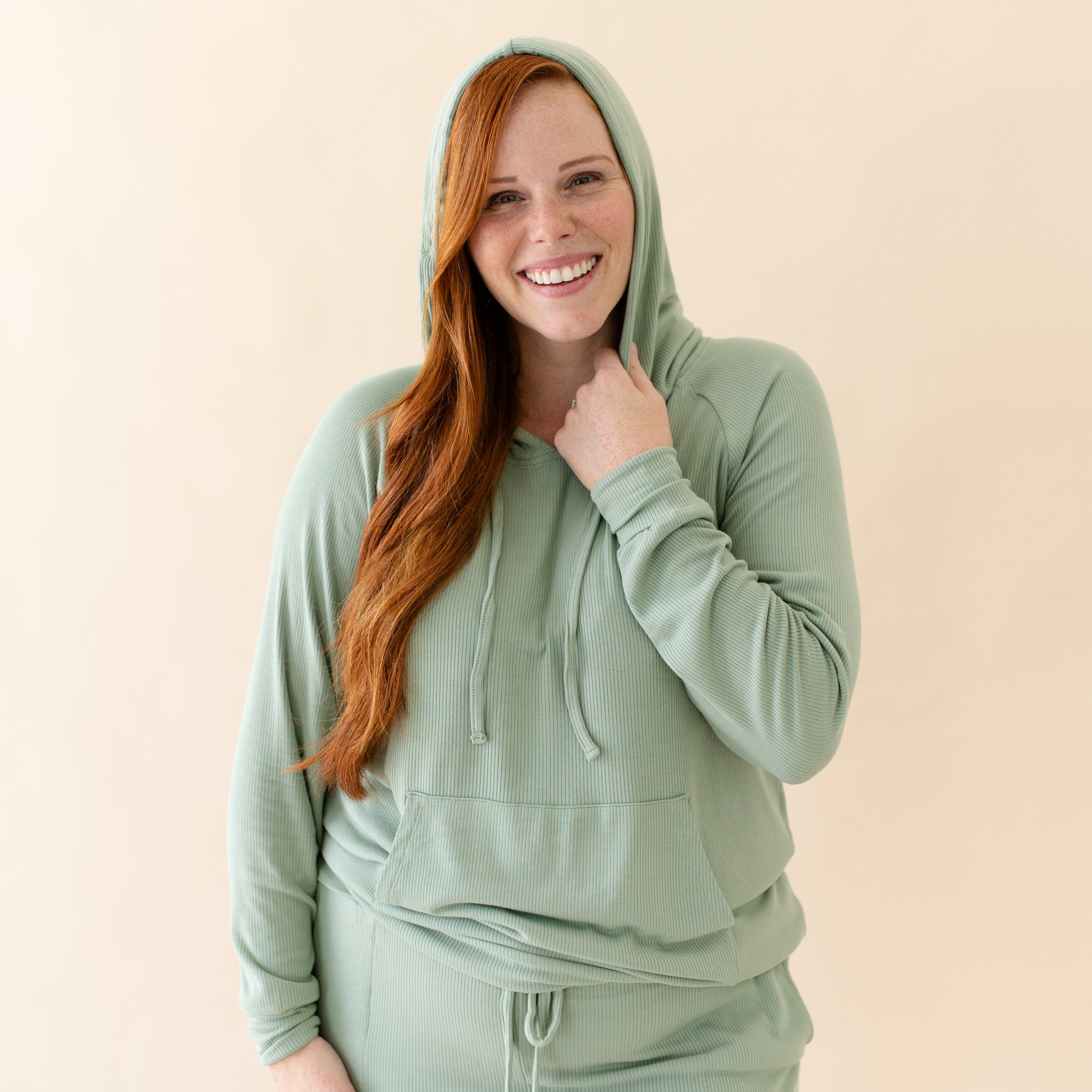  Women's Ribbed Hoodie in Thyme、mySite、layawaytickets
