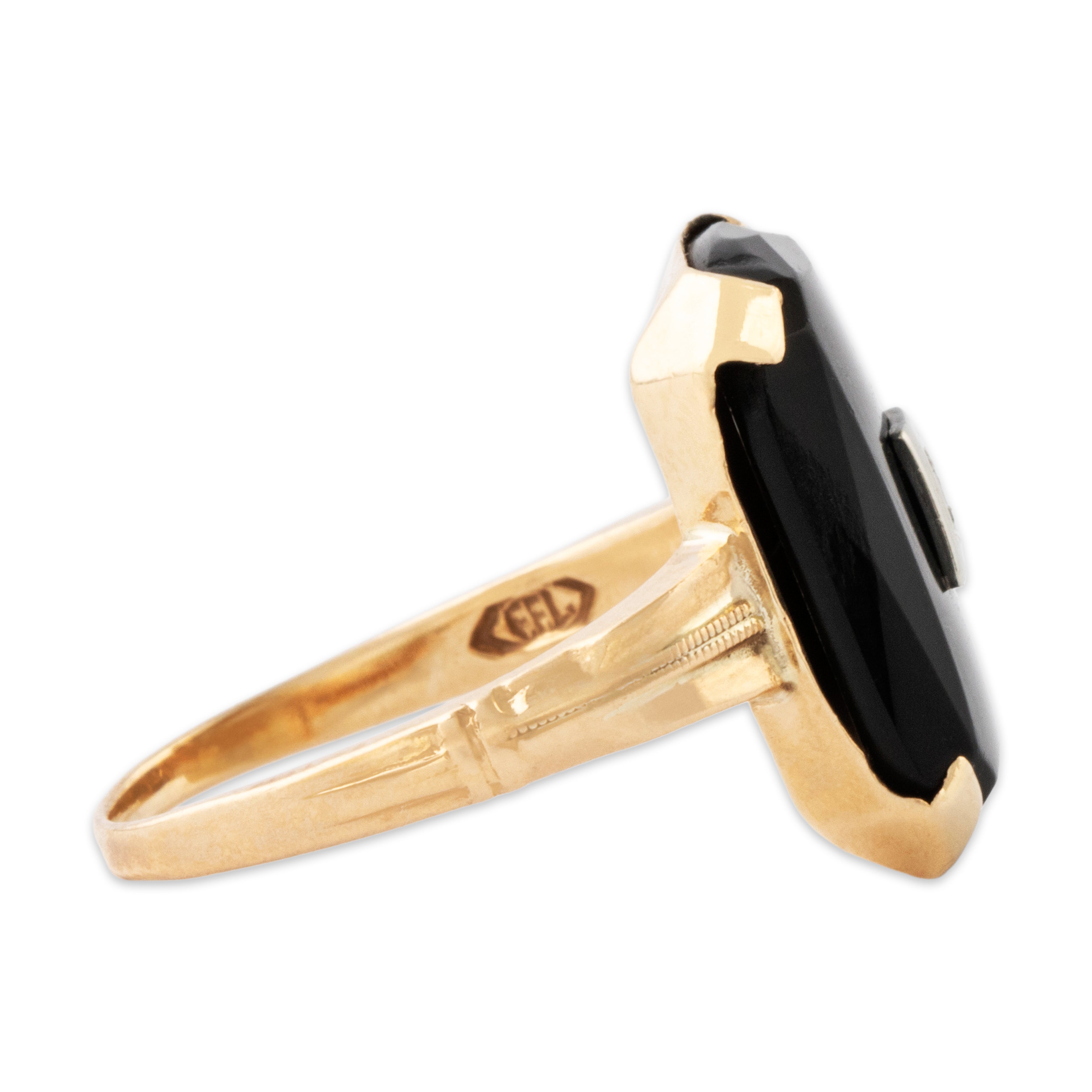 Antique 10k Yellow Gold Onyx Diamond Classic Geometric Ring 5.25、mySite、hinf8tx79