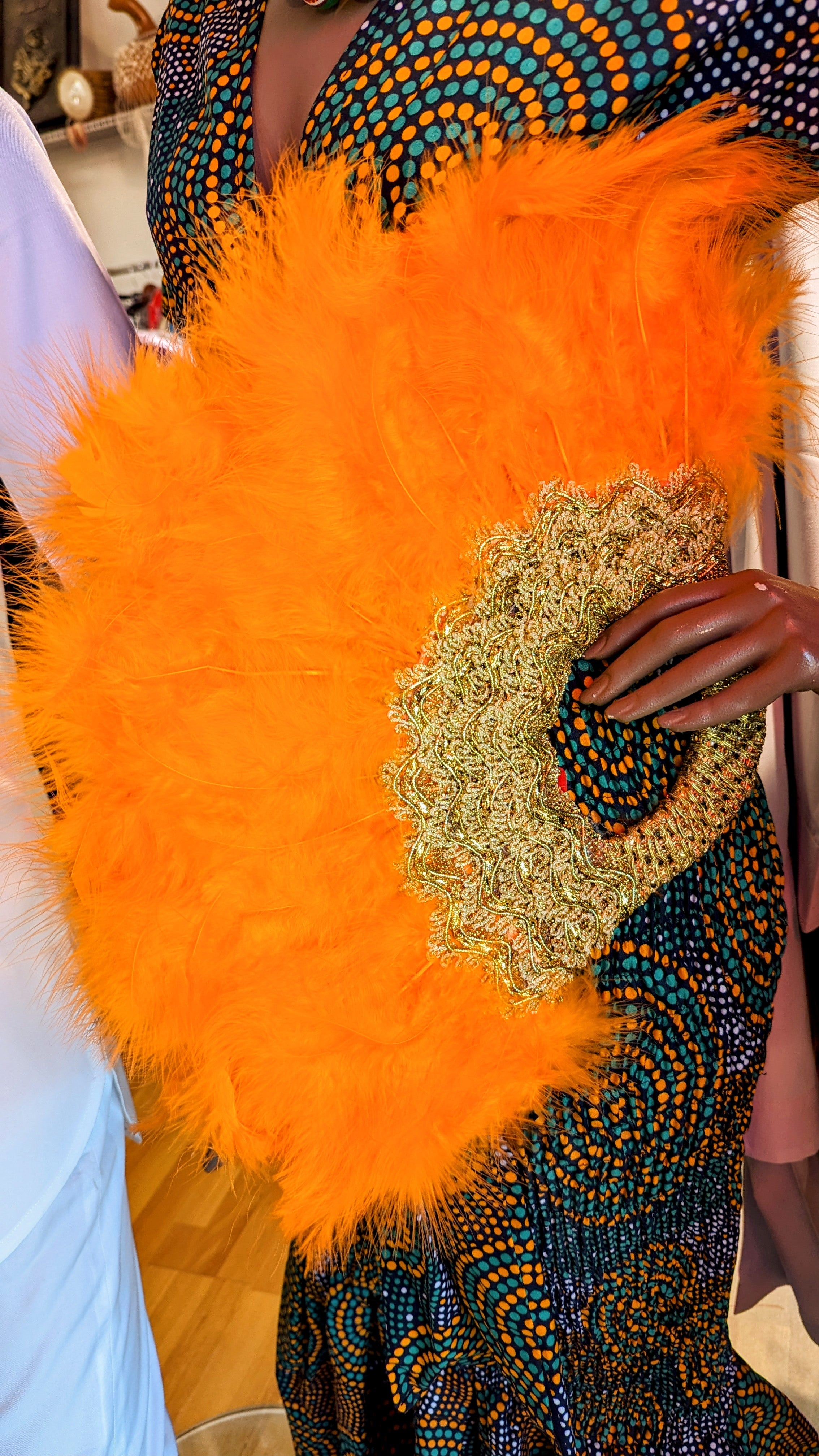 Dupsie's AurumAire Orange Nigerian African Wedding Feather Fan DPFFOG2、mySite、solidvoid