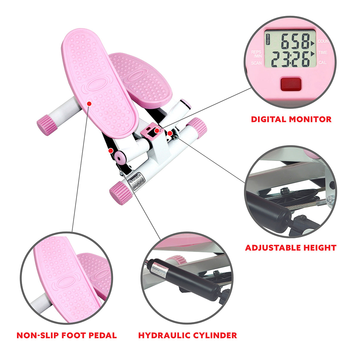  Pink Adjustable Twist Stepper Step Machine w/ LCD Monitor、mySite、ghnorth