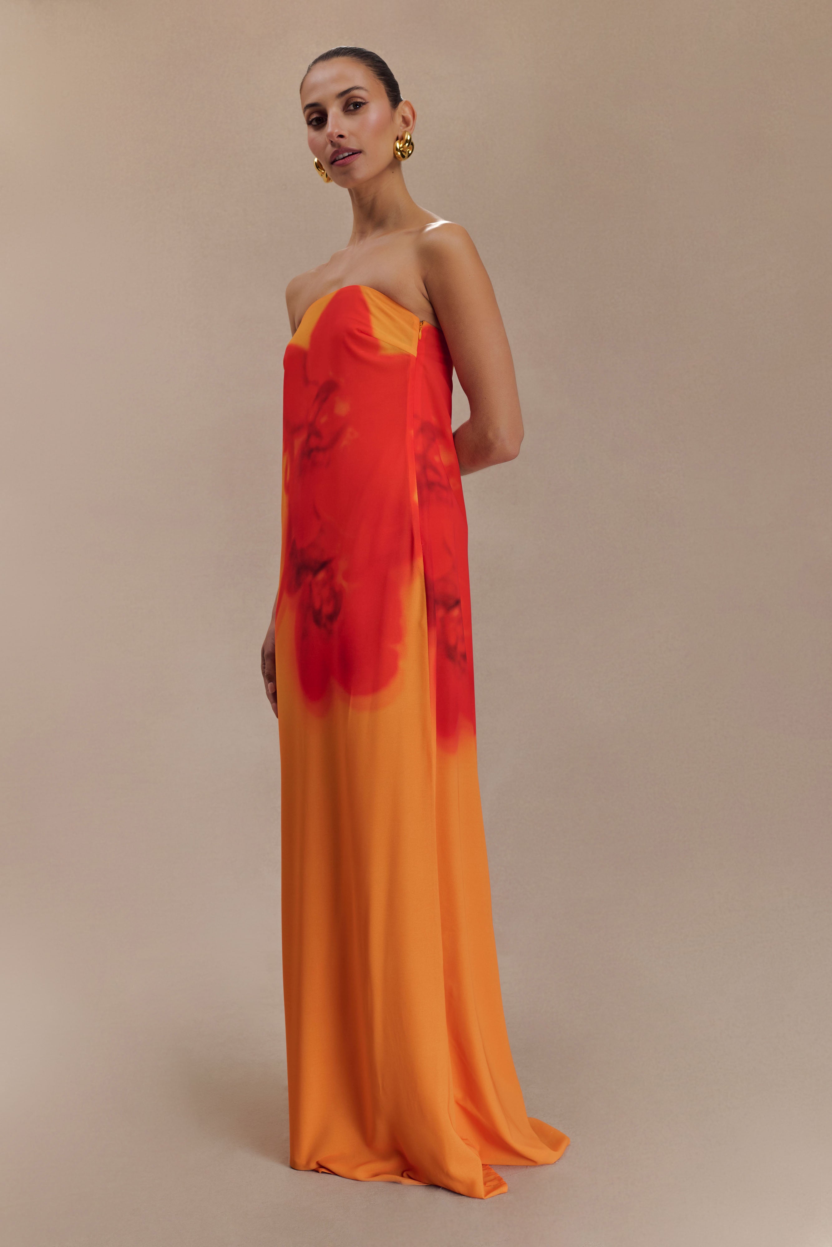 Amaya Strapless Chiffon Maxi Dress - Koi Orchid Print、mySite、solidvoid