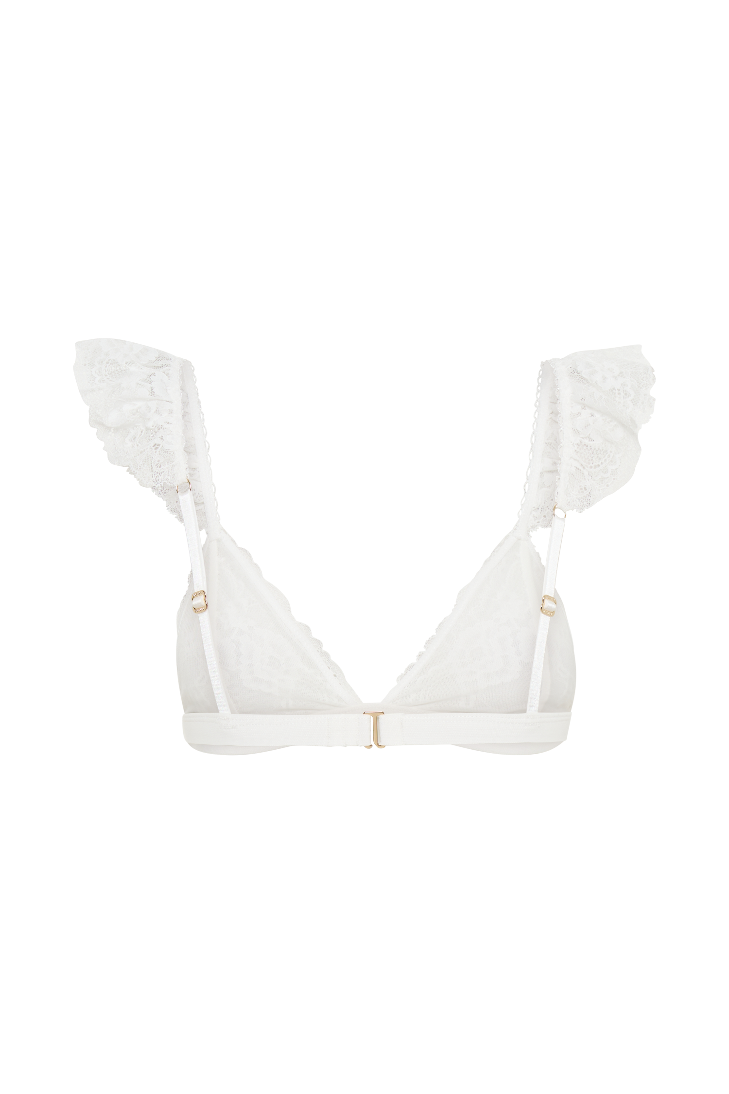Anniston Lace Frill Triangle Bralette - White、mySite、solidvoid