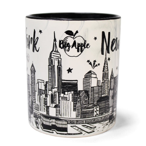 Black & White NYC Skyline Mug – 12oz Classic Ceramic with Marble Finish、mySite、vikingsvslions
