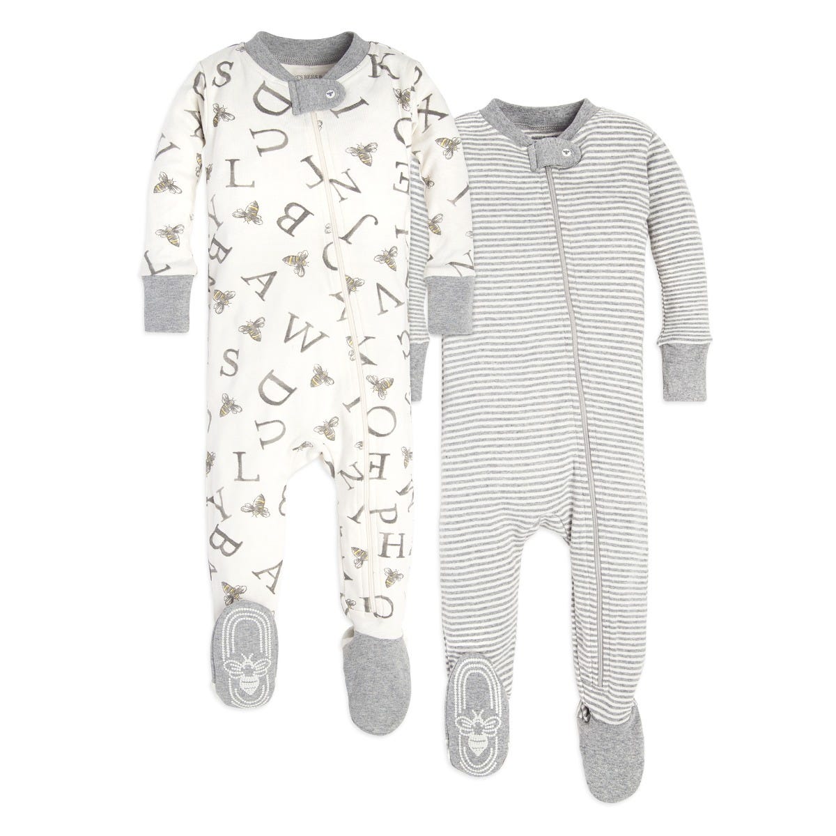 A-Bee-C and Stripes Organic Cotton Snug Fit Footed Sleeper 2 Pack、mySite、g9winljtr