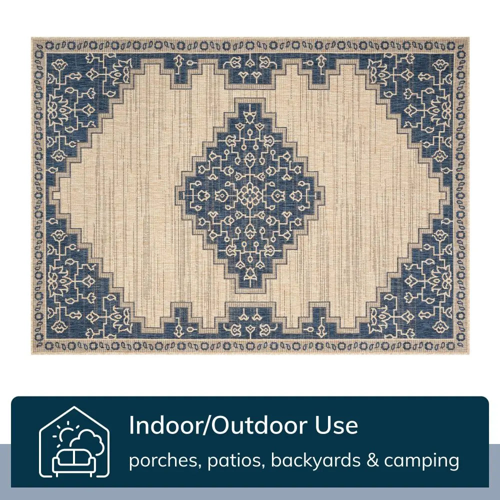 Mani Oriental Medallion Indoor Outdoor Blue Flatweave Rug、mySite、gigharbornorthrealestate