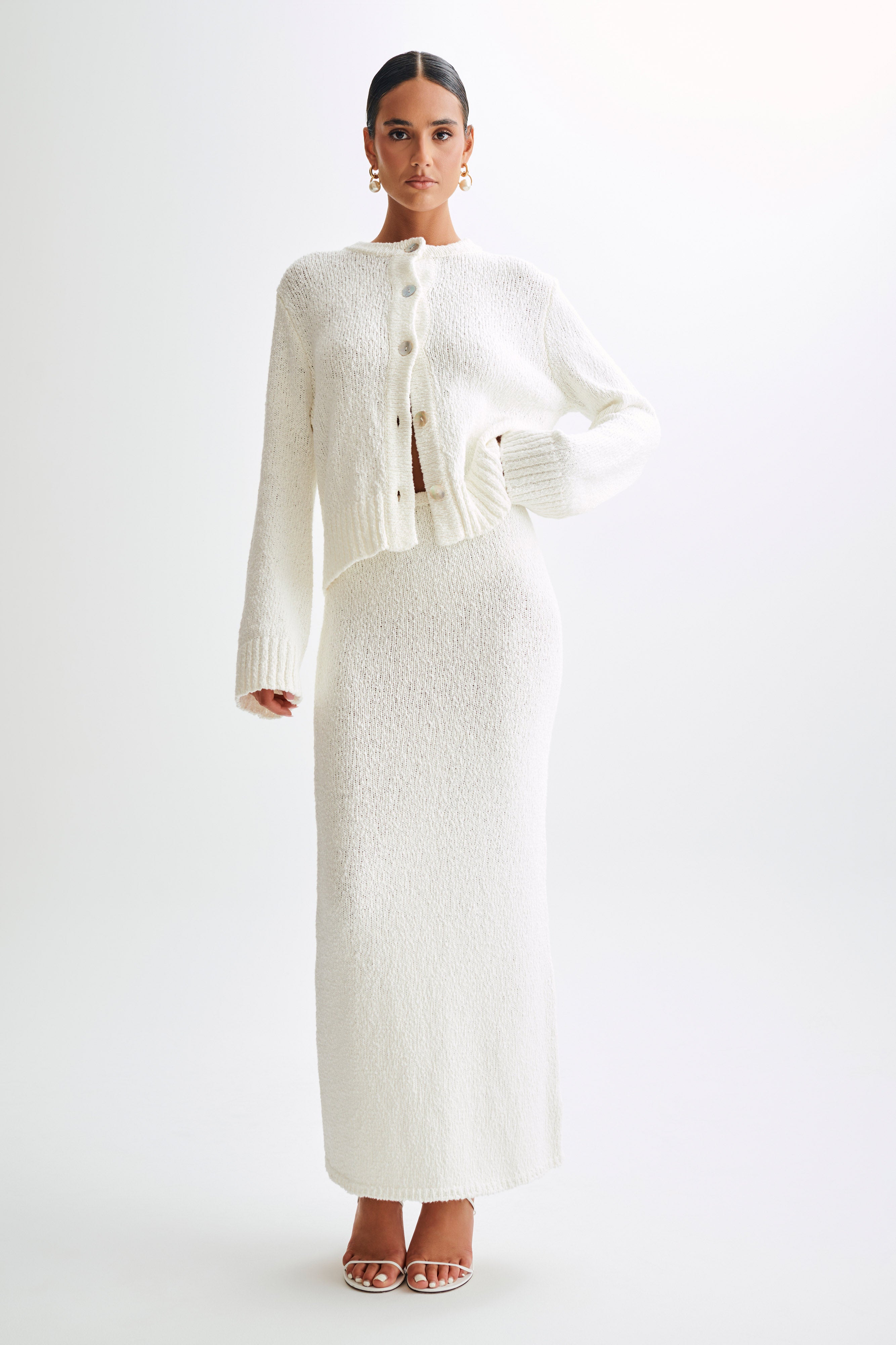 Moira Boucle Maxi Skirt - White、mySite、solidvoid