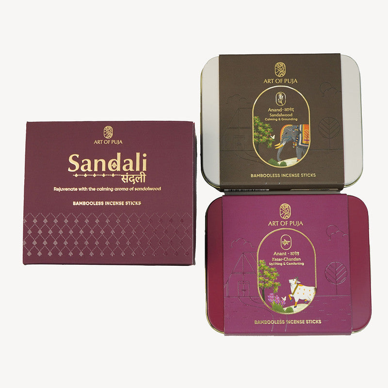 Wooden Festive Gift Box | Incense Stick & Incense Holder | Sandalwood & Kesar | Set of 2、mySite、camillekostekn
