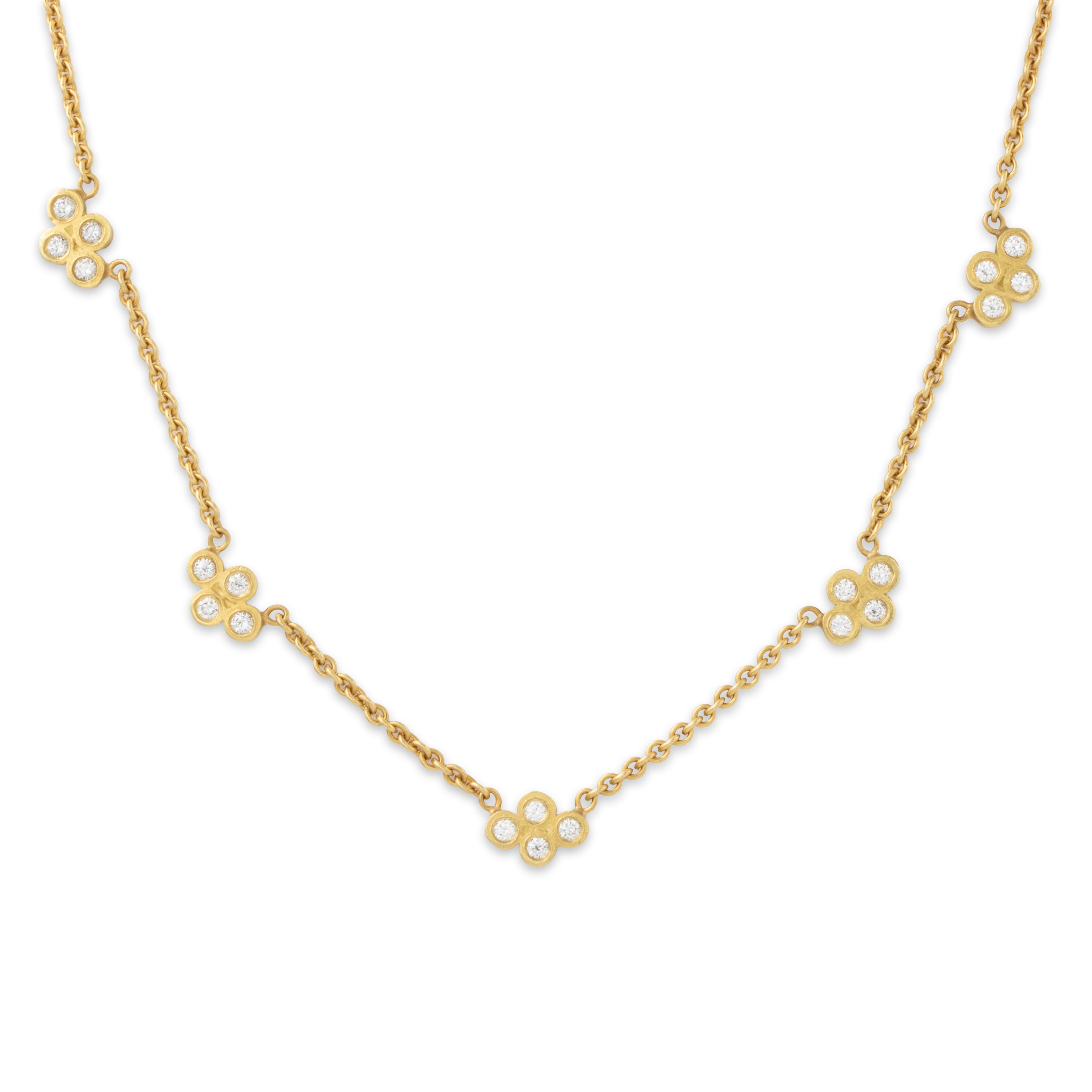 Vintage 18k Yellow Gold .50cttw Diamond Quatrefoil Station Necklace 15.5、mySite、hinf8tx79