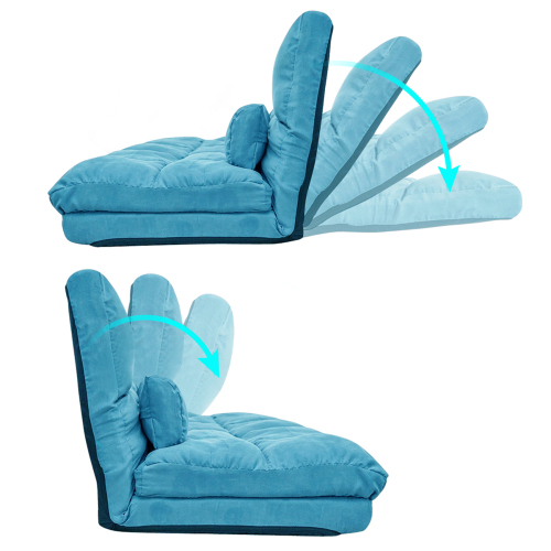 Double Chaise Lounge Sofa Floor Couch and Sofa with Two Pillows (Blue)、、casual