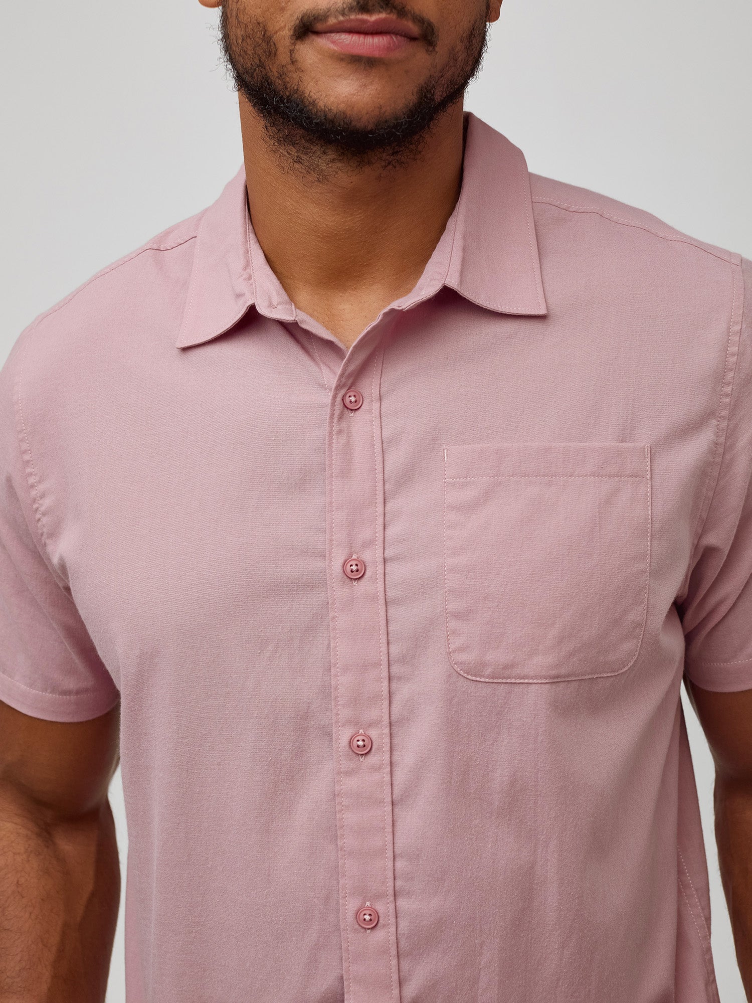  Chalk Pink Short Sleeve Stretch Button Up、mySite、ghnorth