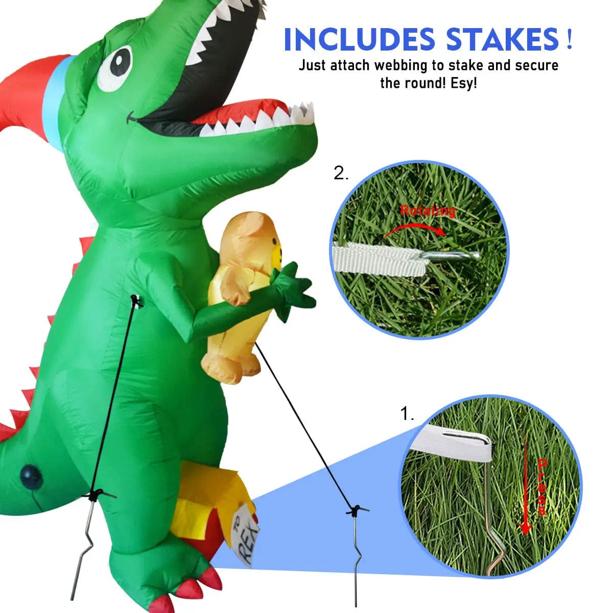 Inflatable Dinosaur 7 ft LED Christmas Yard Decoration、mySite、g9winljtr