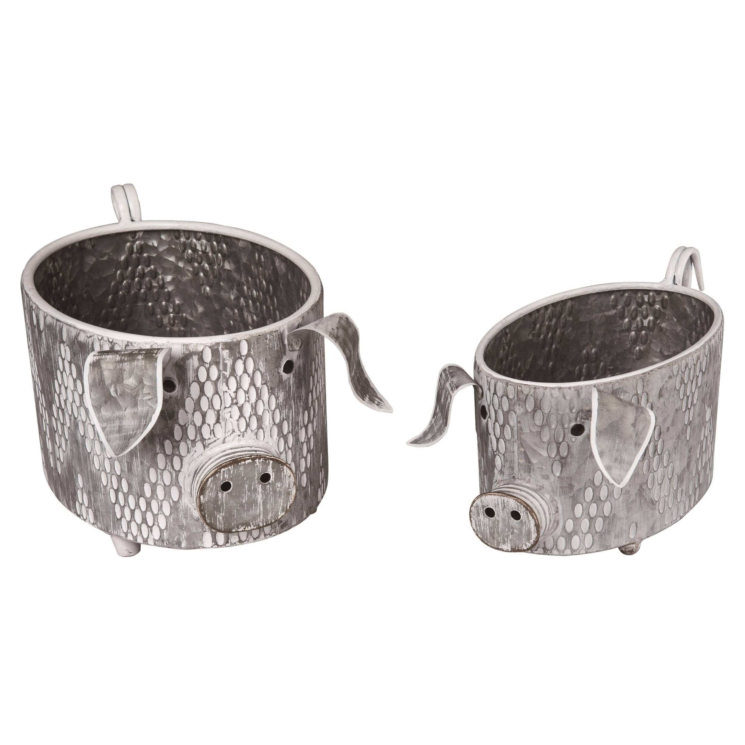 Metal Rustic Pig Planters or Containers Set of 2 by Silver Spring 16.75、mySite、g9winljtr