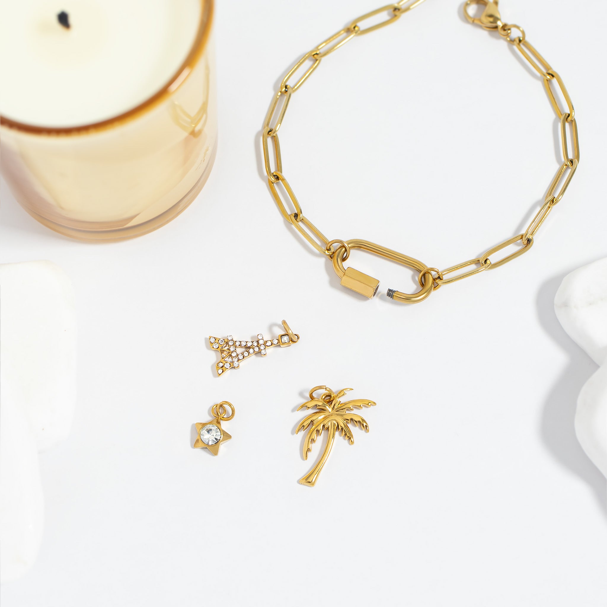 18K Gold PVD Stainless Steel Paperclip Carabiner Bracelet / BRJ1072、mySite、dreamappss