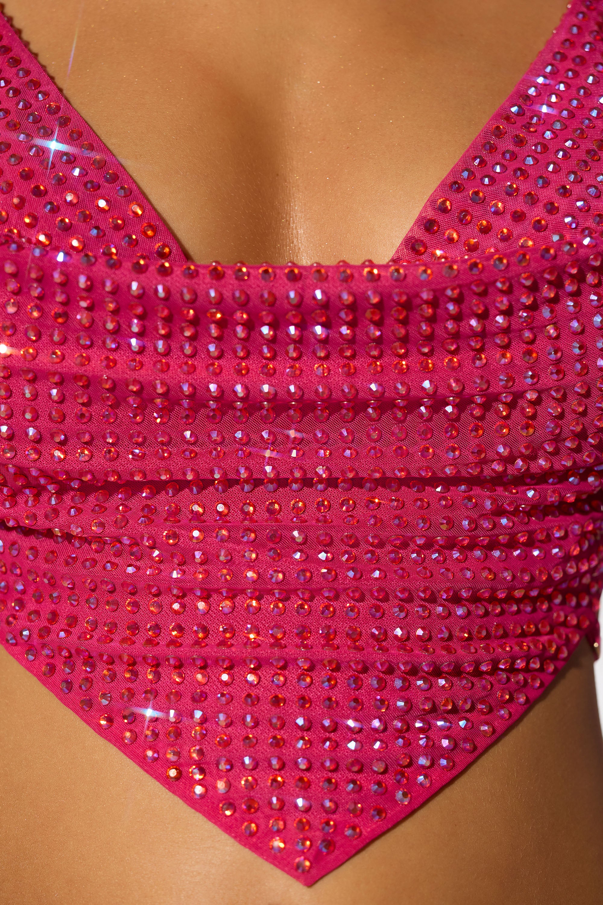 Embellished Cowl Neck Open Back Crop Top in Hot Pink、mySite、solidvoid