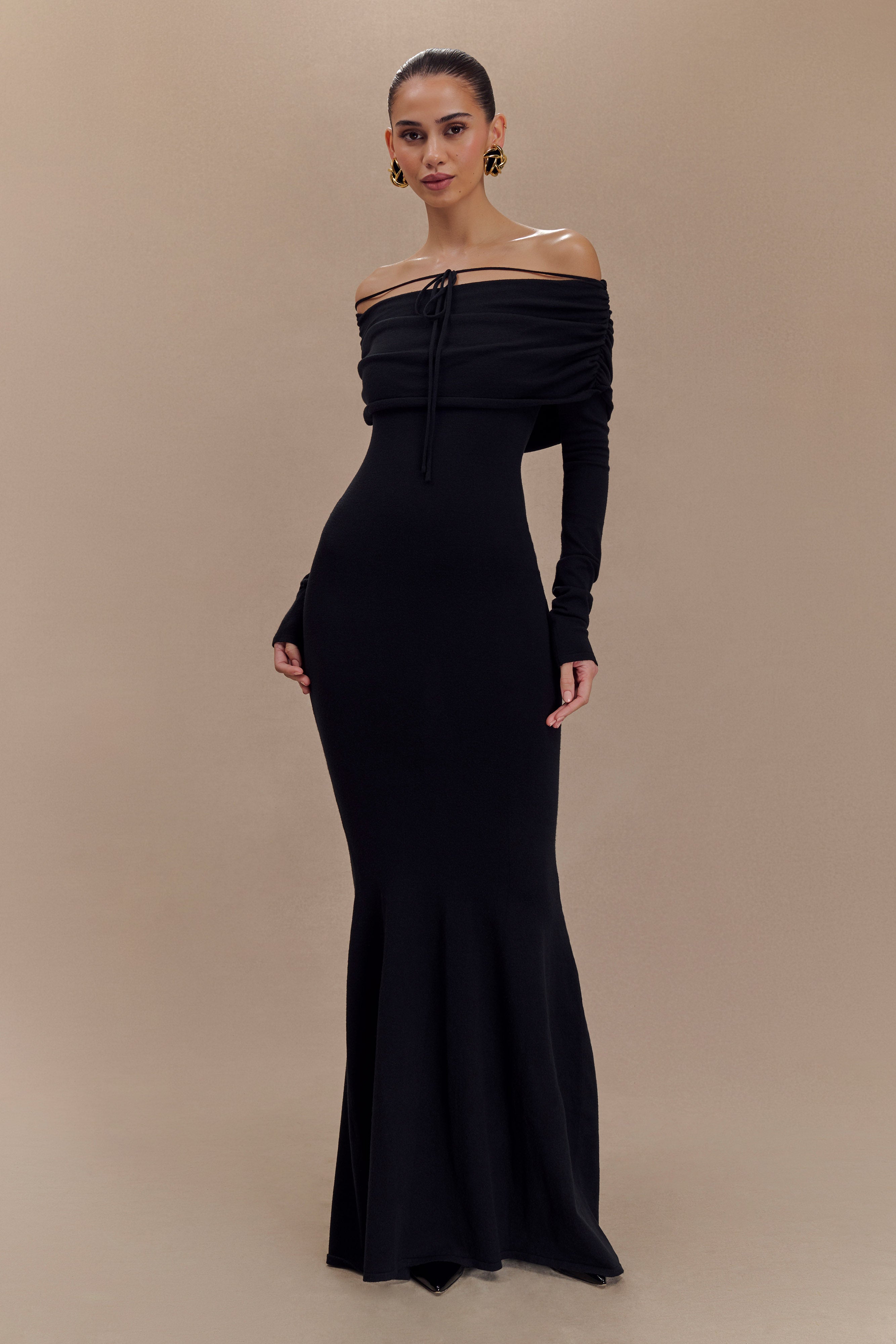 Georgiana Off Shoulder Knit Midi Dress - Black、mySite、solidvoid