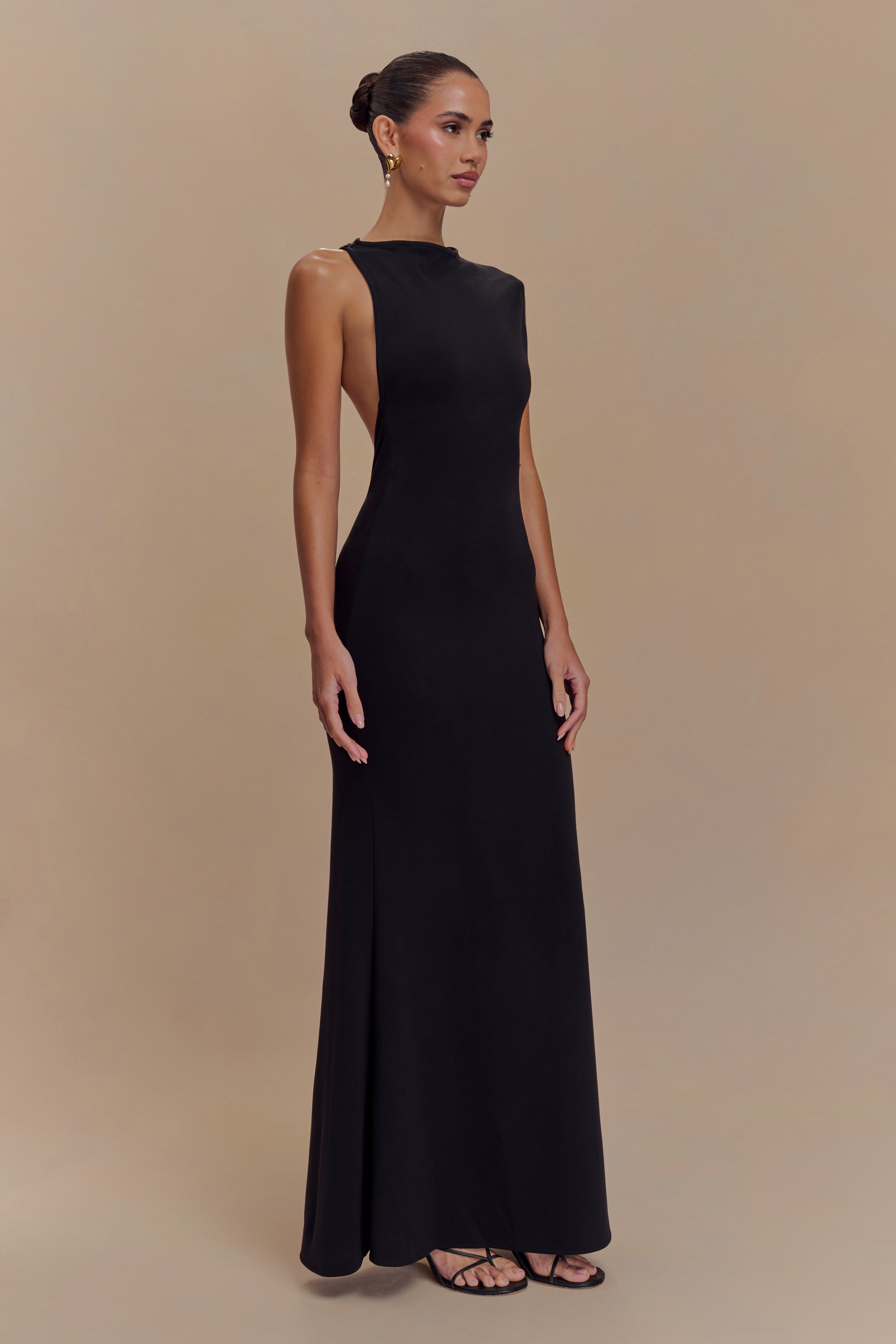 Katerina Scuba Jersey Cut Out Maxi Dress - Black、mySite、solidvoid