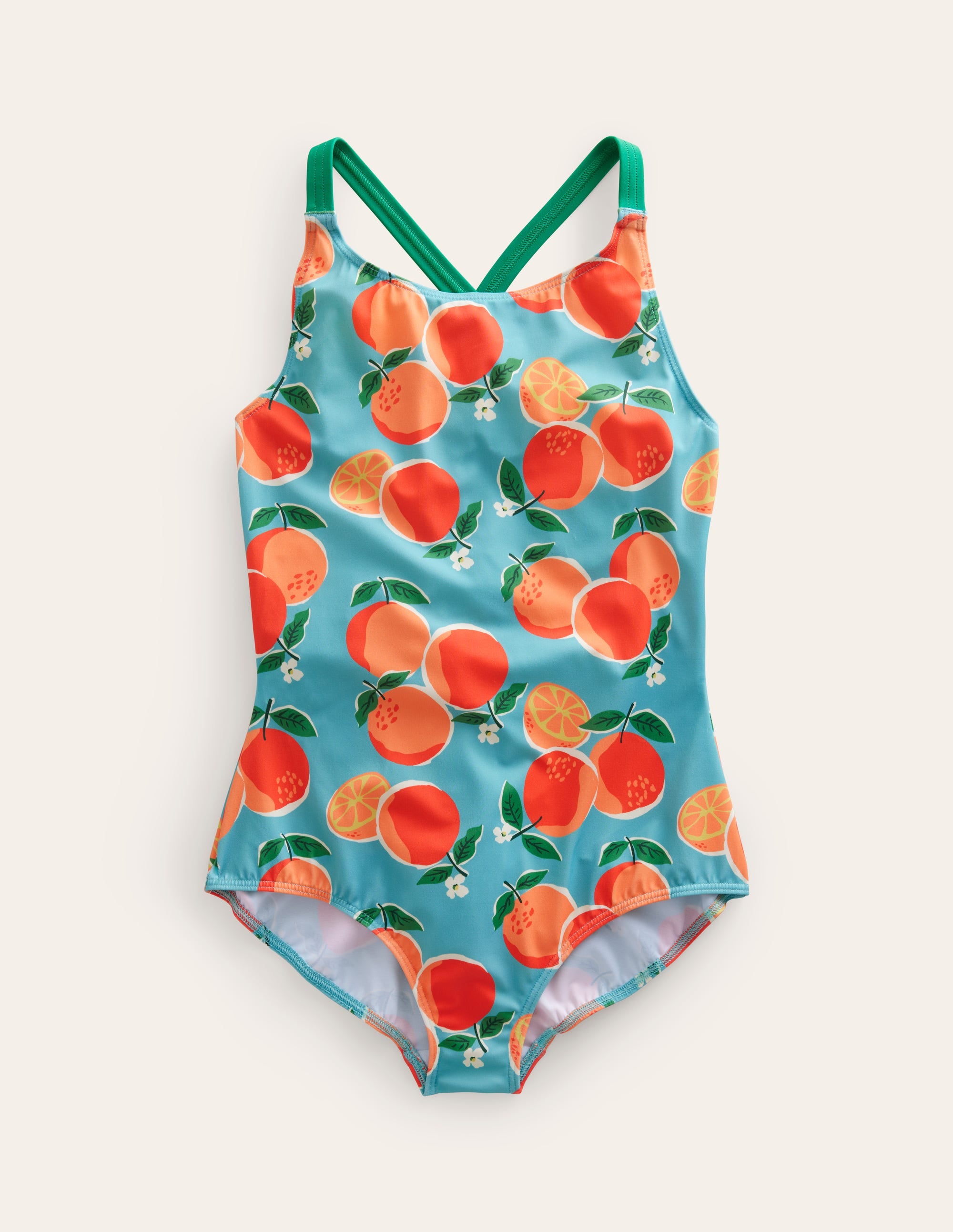  Cross-back Printed Swimsuit-Aqua Blue Oranges、mySite、ashleygrahame