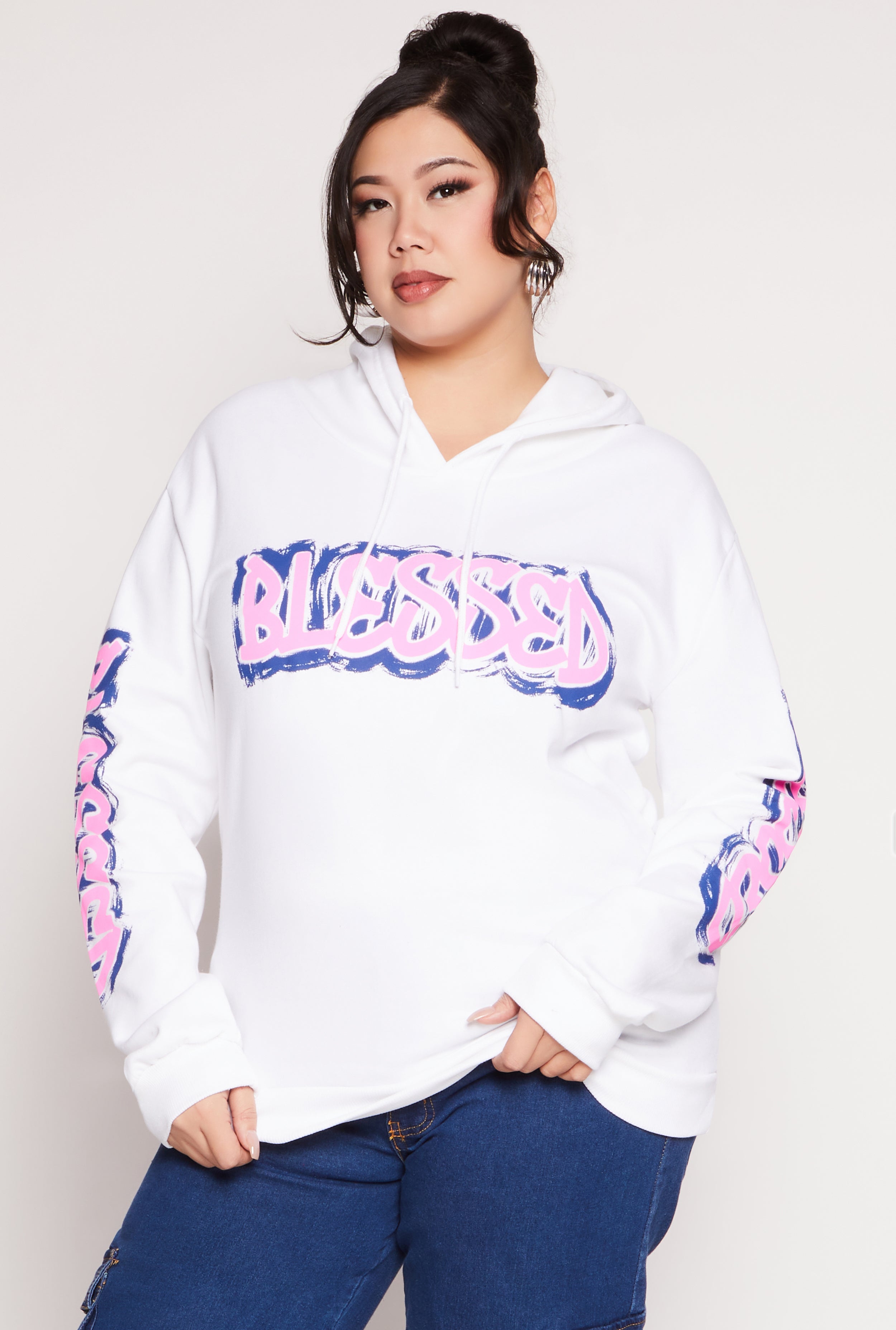 Plus Size Blessed Bear Graphic Pullover Hoodie、mySite、camillekostekn