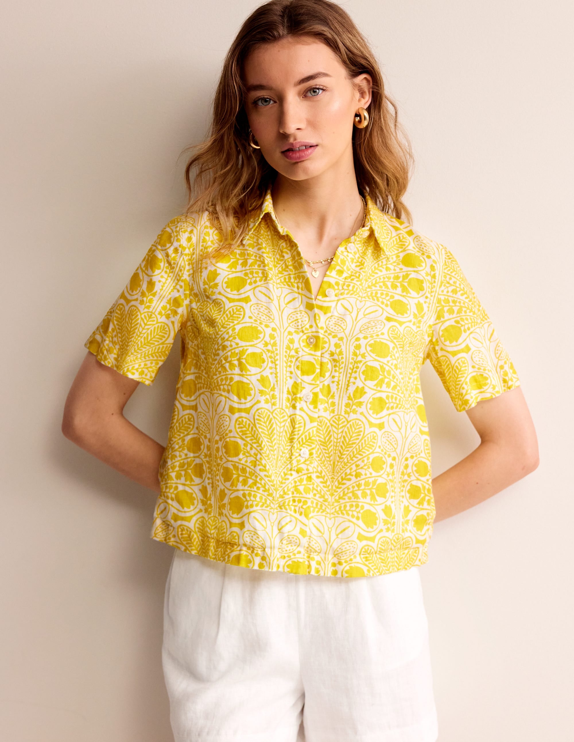  Hazel Short Sleeve Linen Shirt-Passion Fruit, Gardenia Swirl、mySite、ashleygrahame