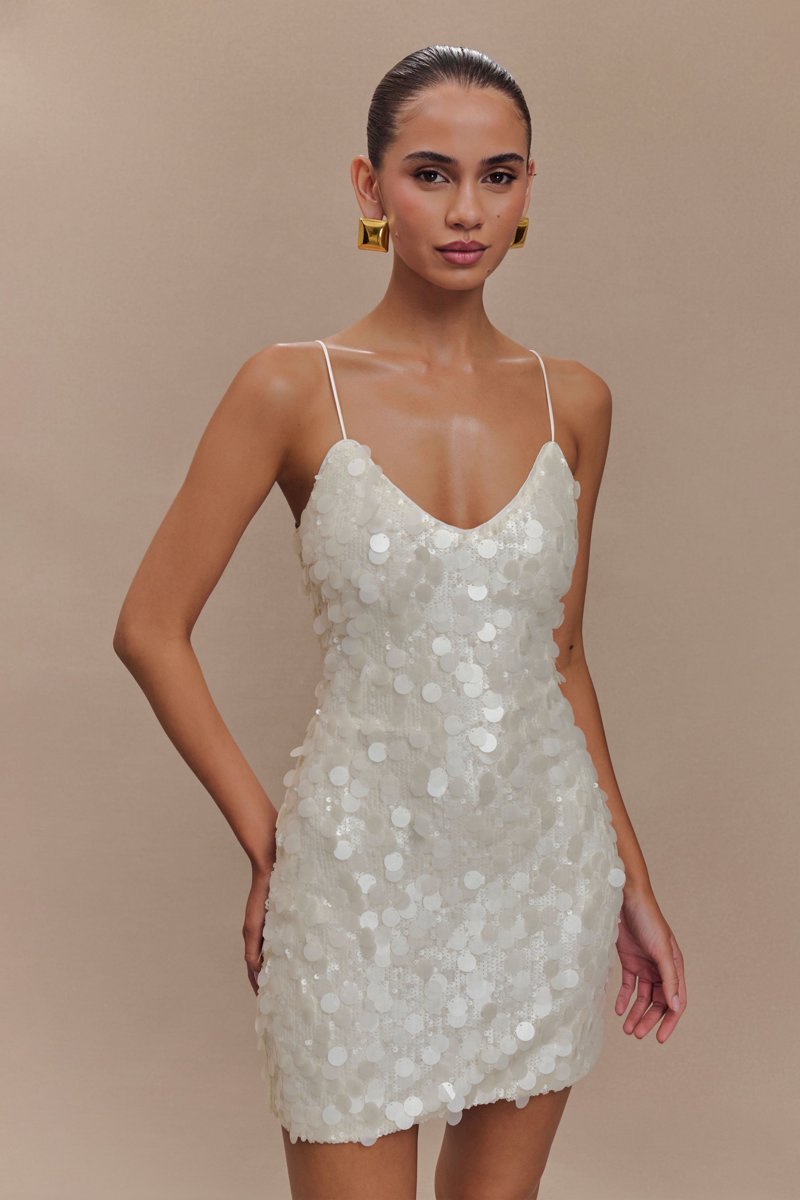 Romilly Sequin Mini Dress - Ivory、mySite、solidvoid