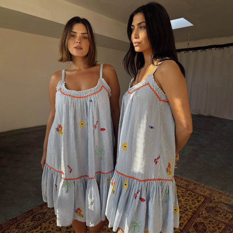 Blue Embroidered Stripe Slip Dress、mySite、solidvoid