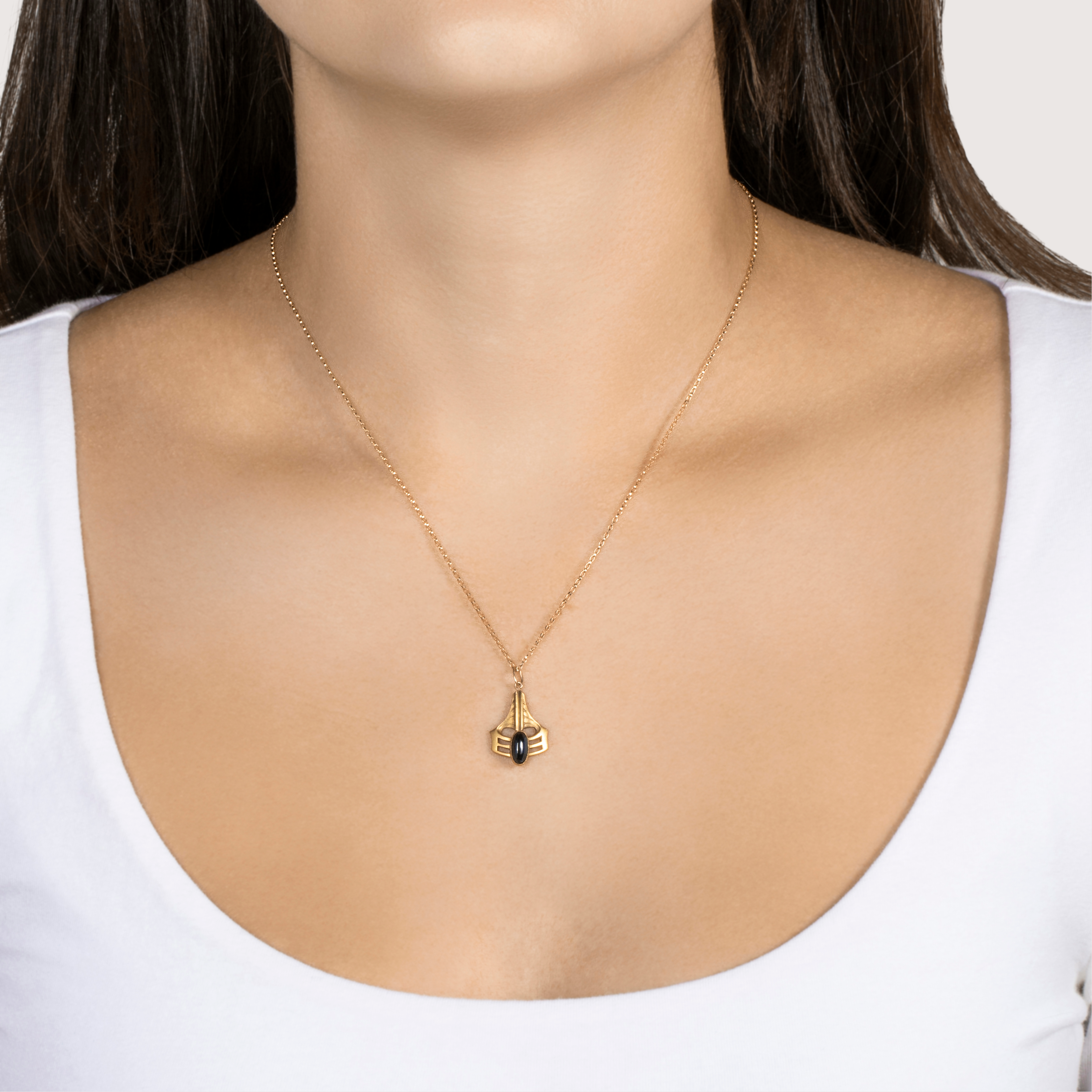 Antique Art Deco 14k Yellow Gold Cabochon Synthetic Sapphire Pearl Charm Pendant、mySite、hinf8tx79