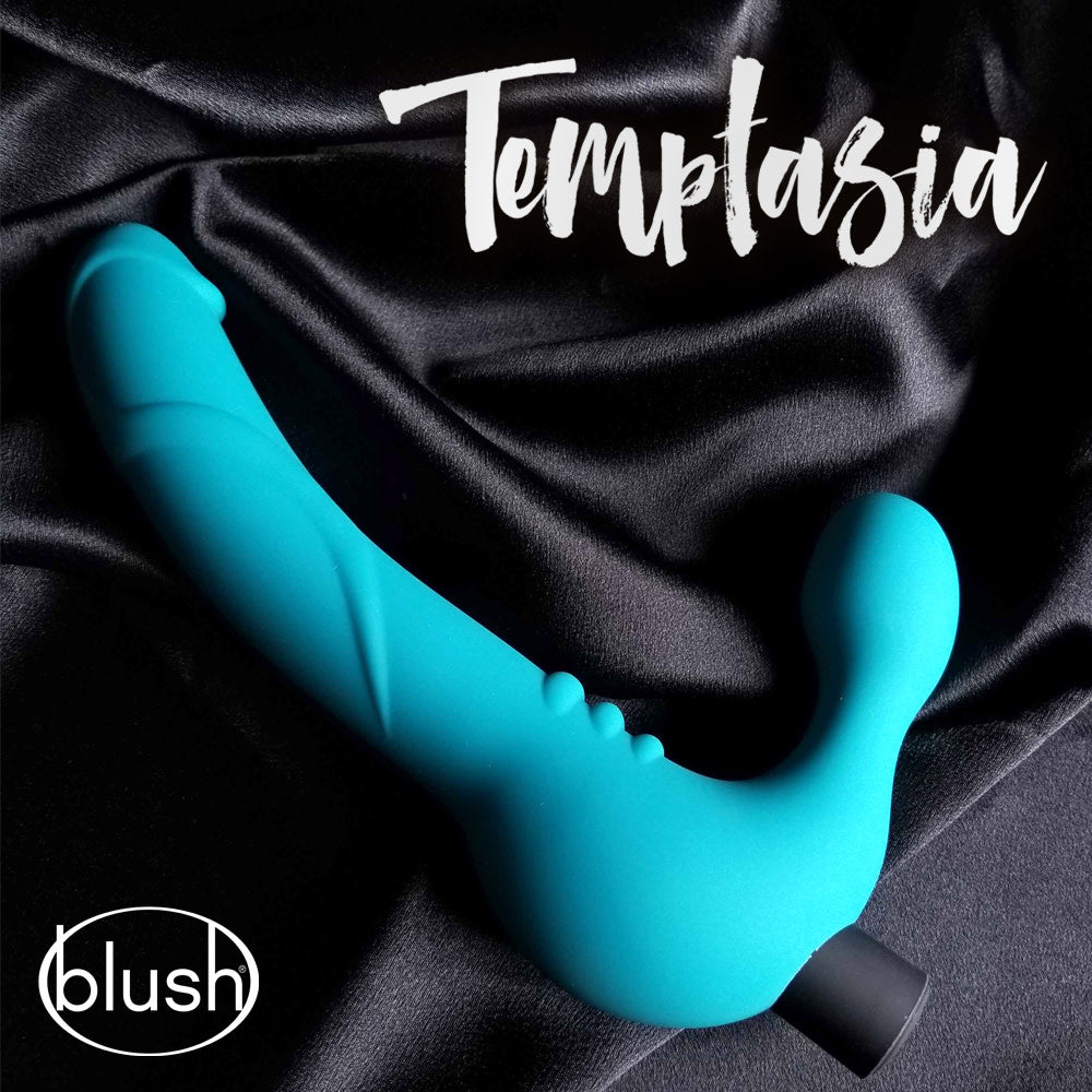 Temptasia By Blush® | Luna Curved Teal 9-Inch Long Rechargeable Vibrating Dildo、mySite、bottomscart
