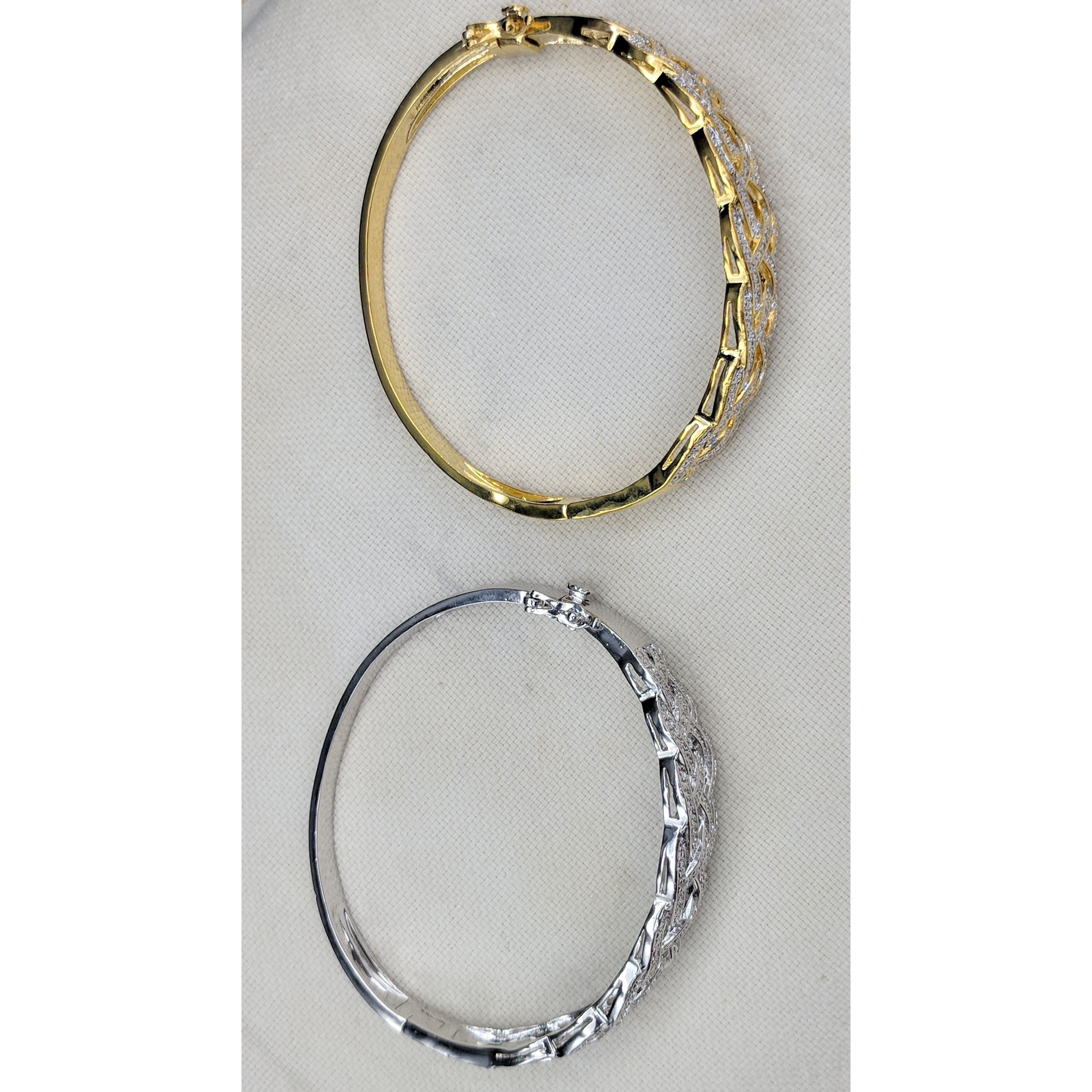 Natural Diamond Basket Weave Gold Plated Bangle Bracelet with REAL Diamonds! Very Affordable!、mySite、g9winljtr